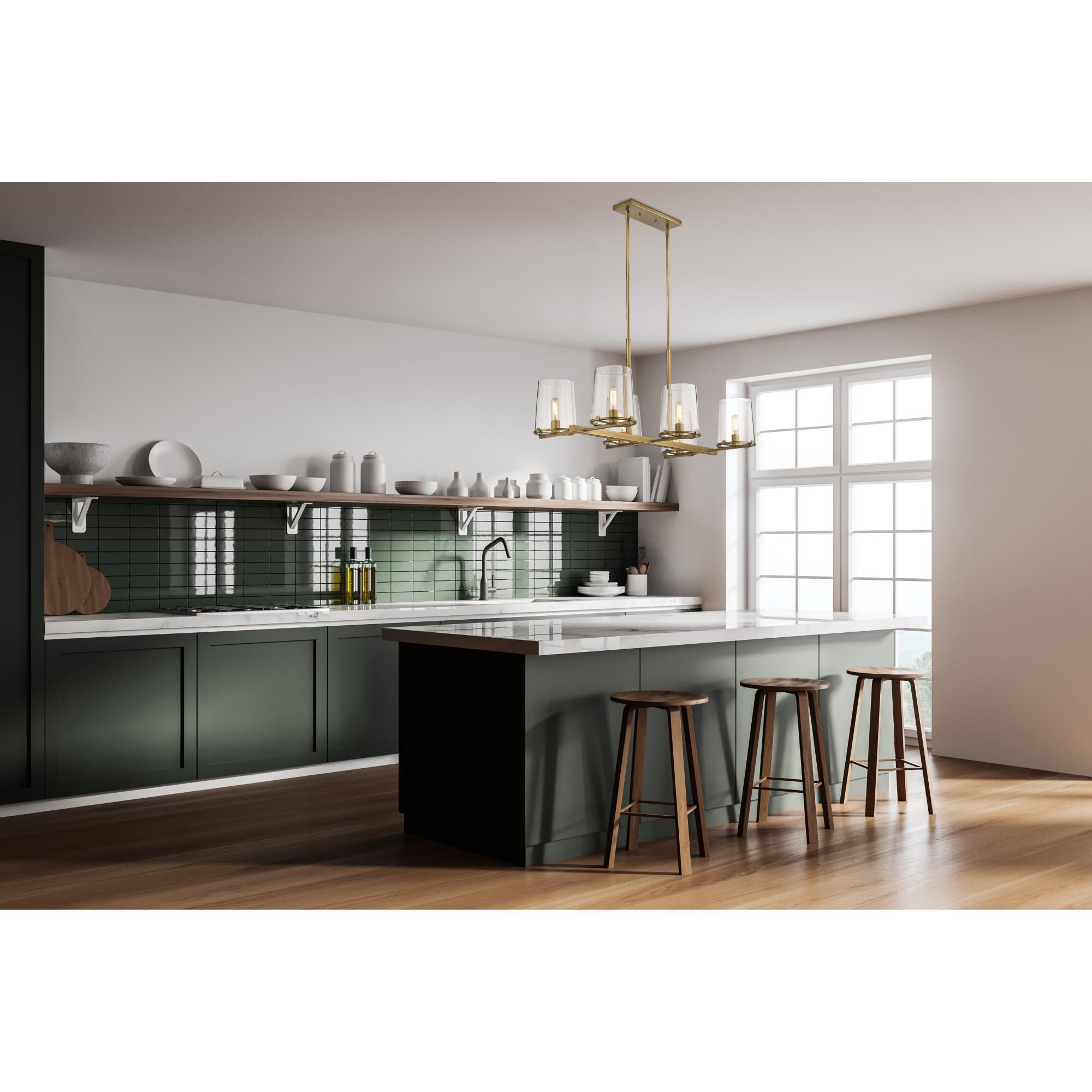 Shown in Rubbed Brass finish and Clear glass and No Shade shade