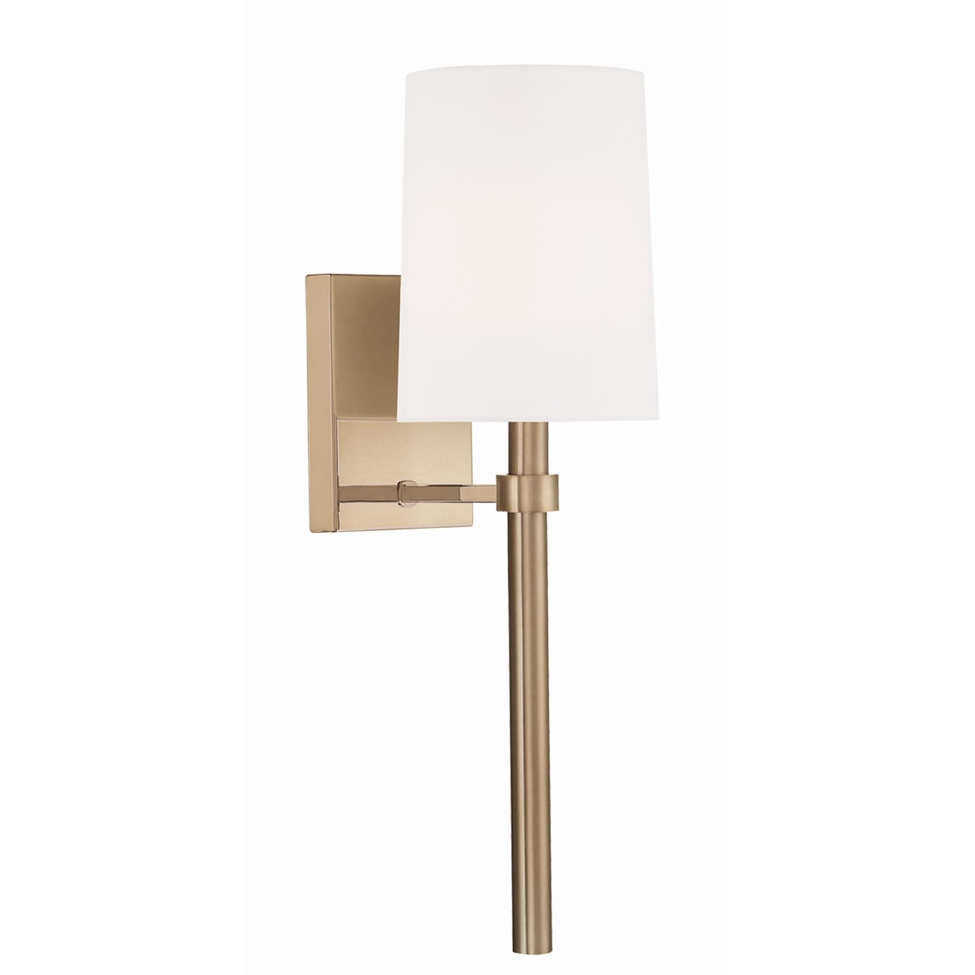 Shown in Aged Brass finish and White Silk shade