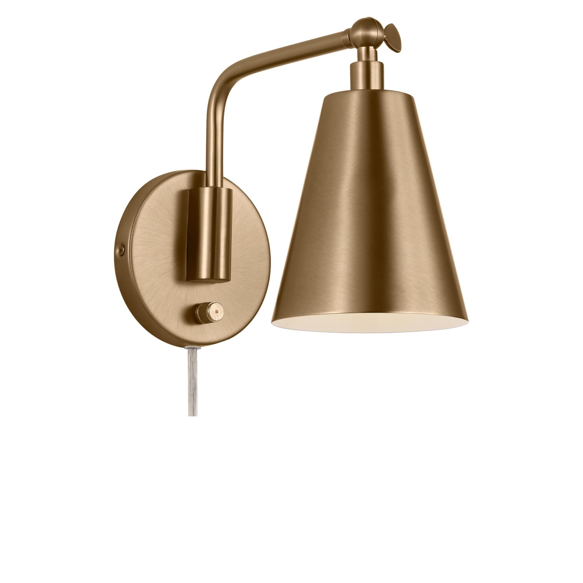 Shown in Satin Brass finish and Steel shade