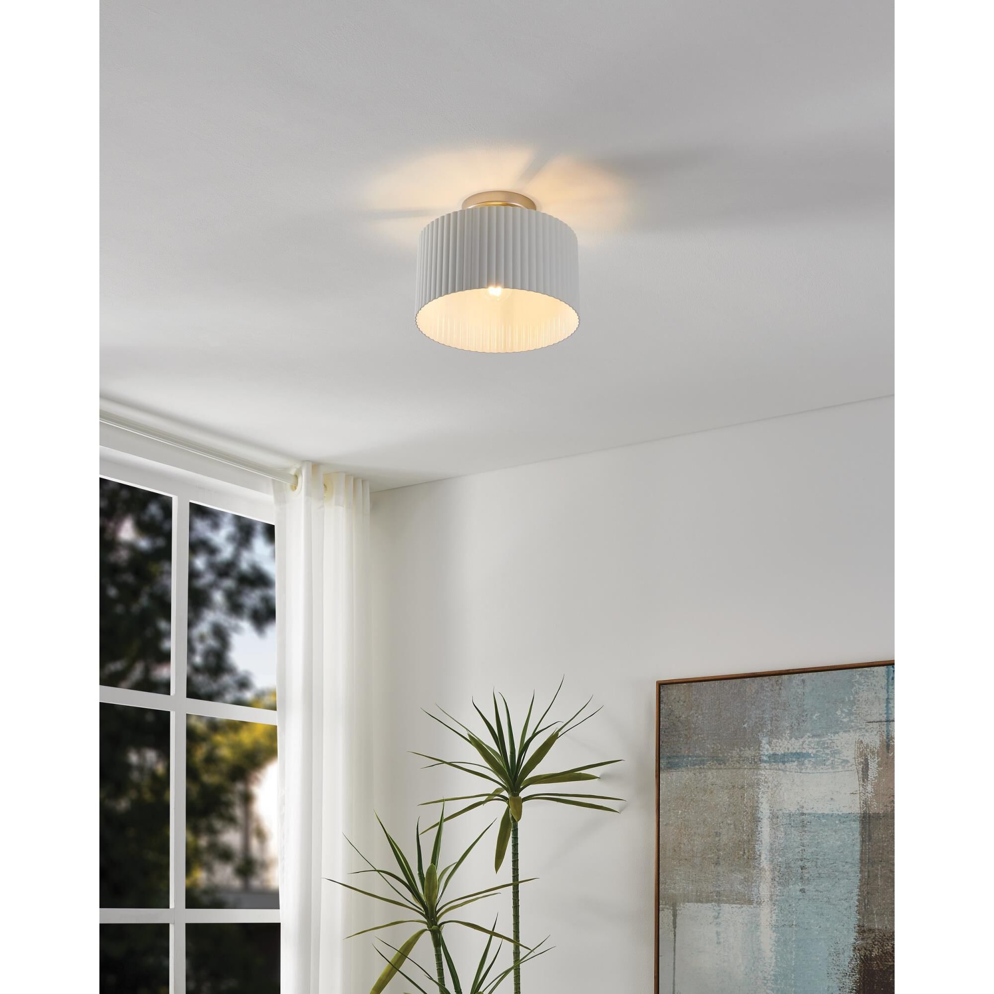 Shown in Brushed Nickel finish and Matte White shade