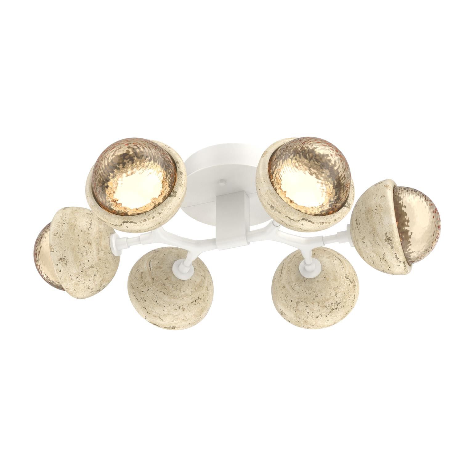 Shown in Salt White finish and Amber glass and Travertine Stone accent