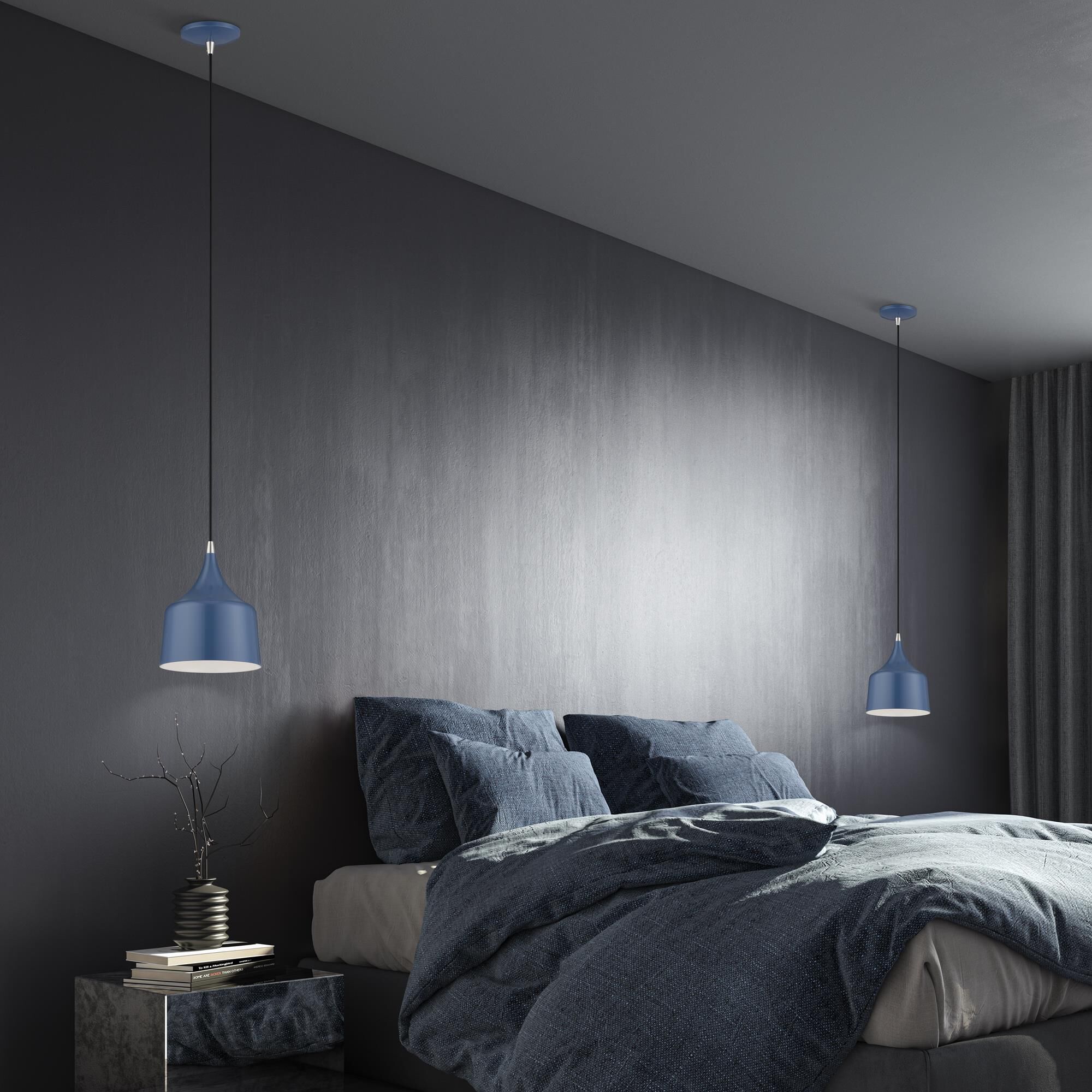 Shown in Ocean Blue with Brushed Nickel Accents finish and Ocean Blue Aluminum with Shiny White Inside shade