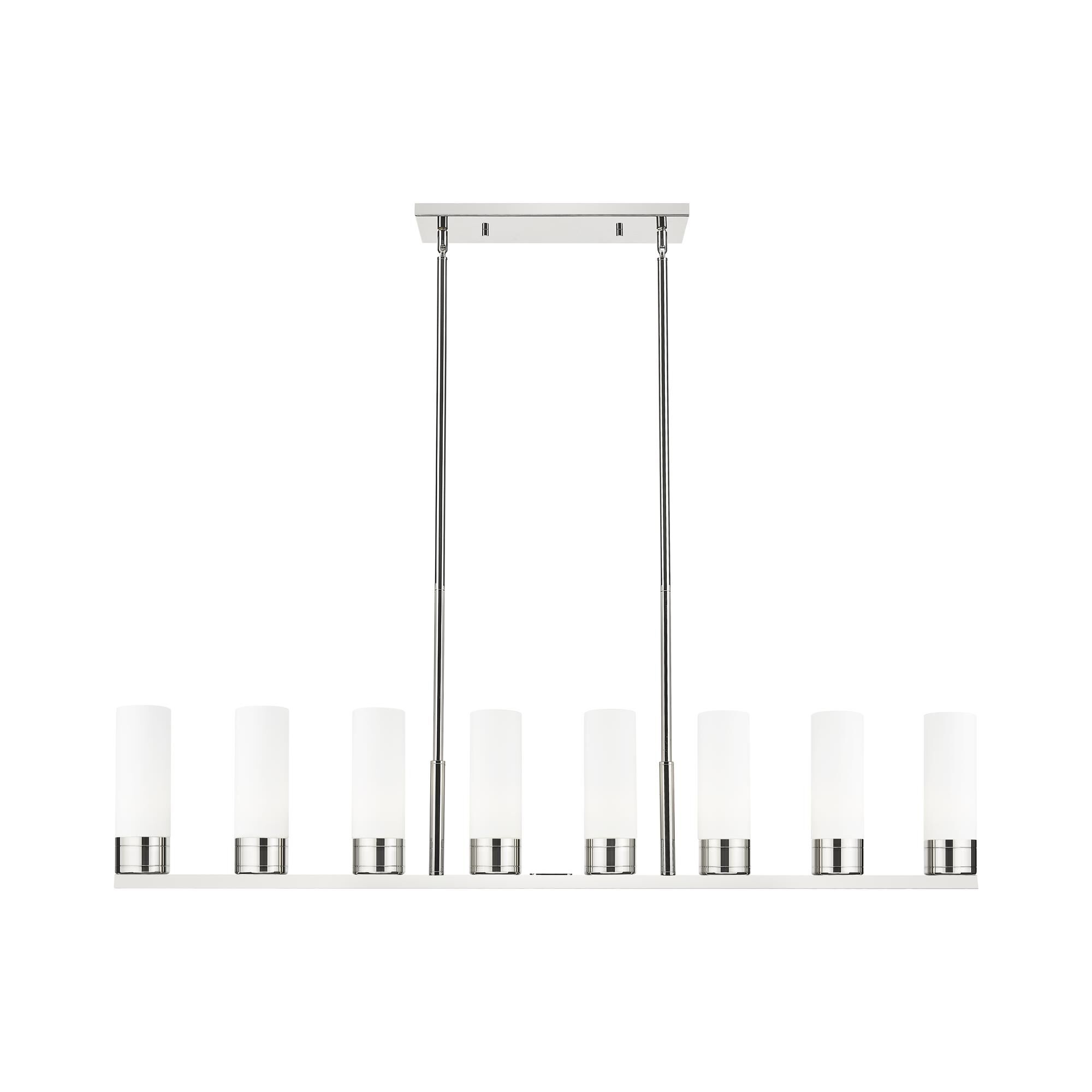 Shown in Polished Nickel finish and White glass