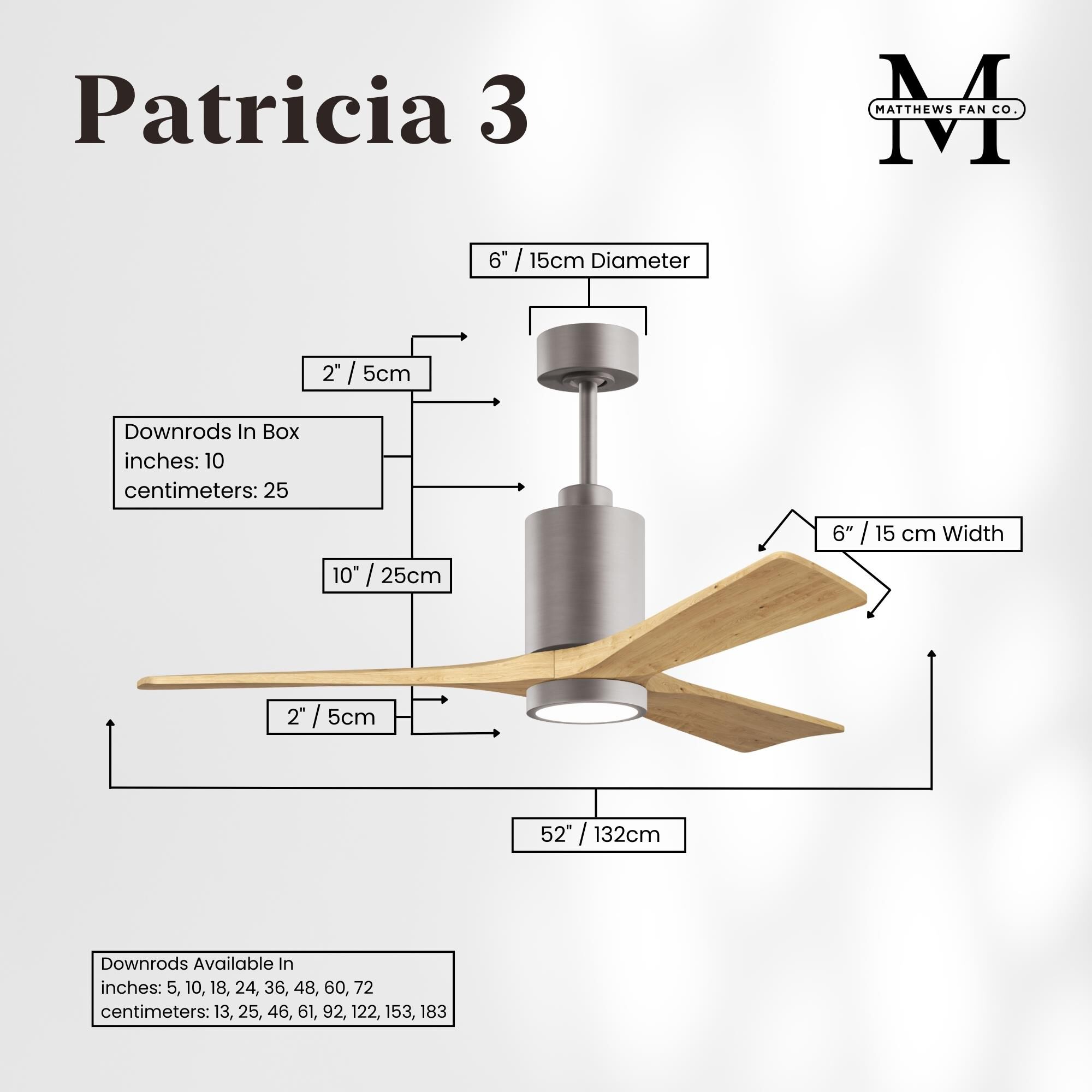 Patricia 52 Inch Ceiling Fan with Light Kit by Matthews Fan Company