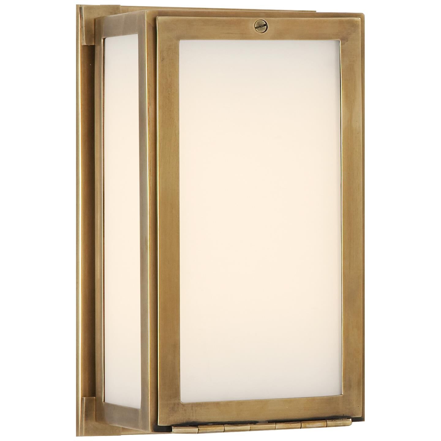 Shown in Hand-Rubbed Antique Brass finish and White glass