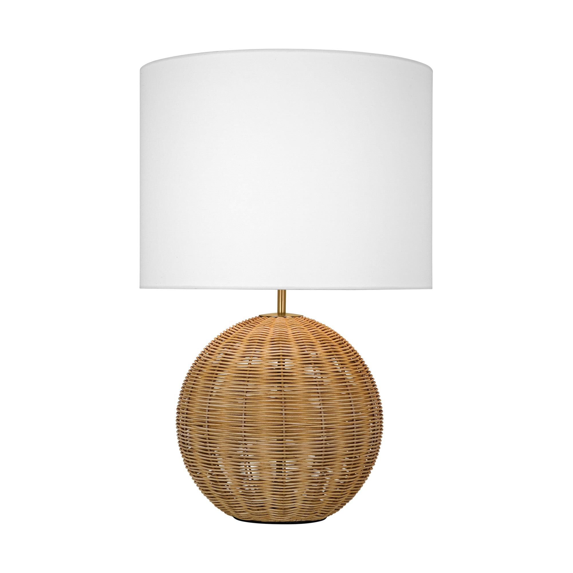 Shown in Burnished Brass finish and White Linen Fabric shade