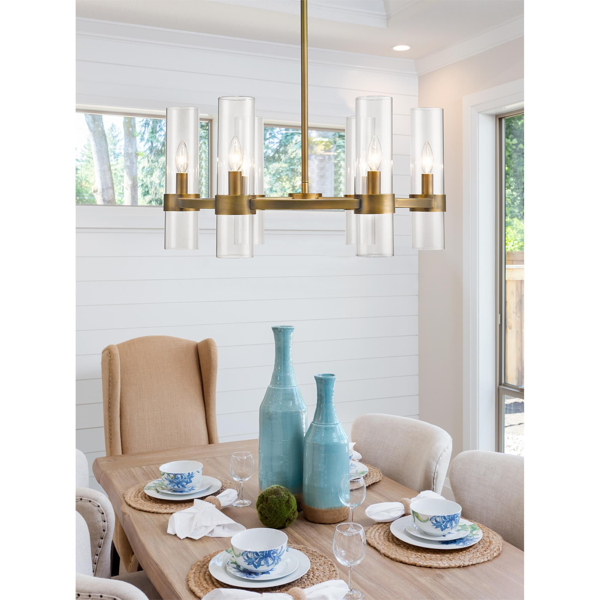 Shown in Rubbed Brass finish and Clear glass and No Shade shade