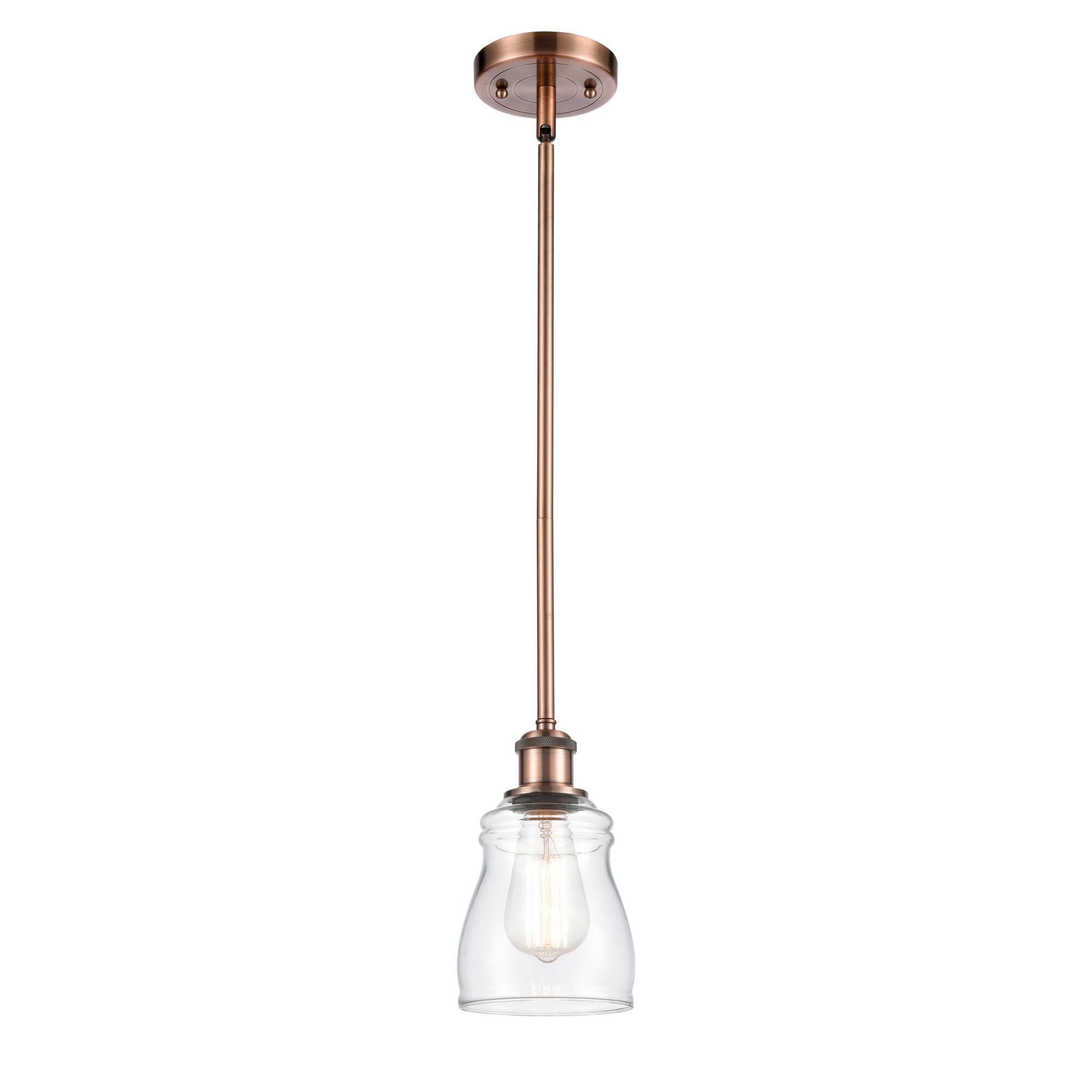 Shown in Antique Copper finish and Bell glass and Glass shade