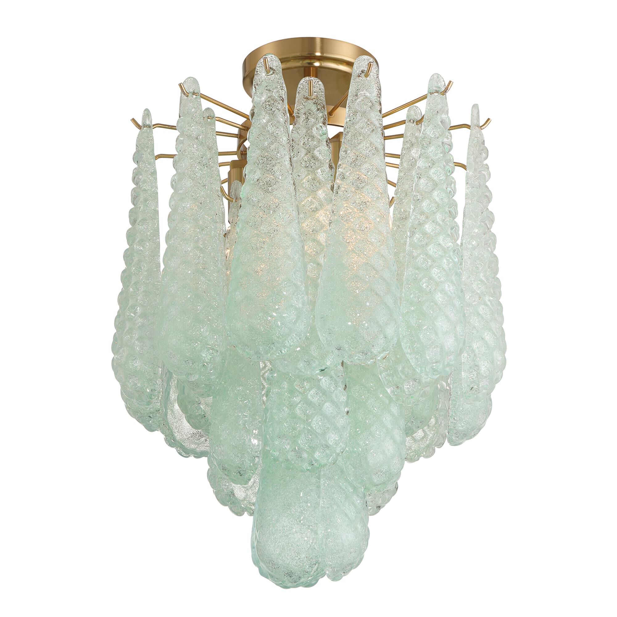 Shown in Aged Brass finish and Sand Green glass