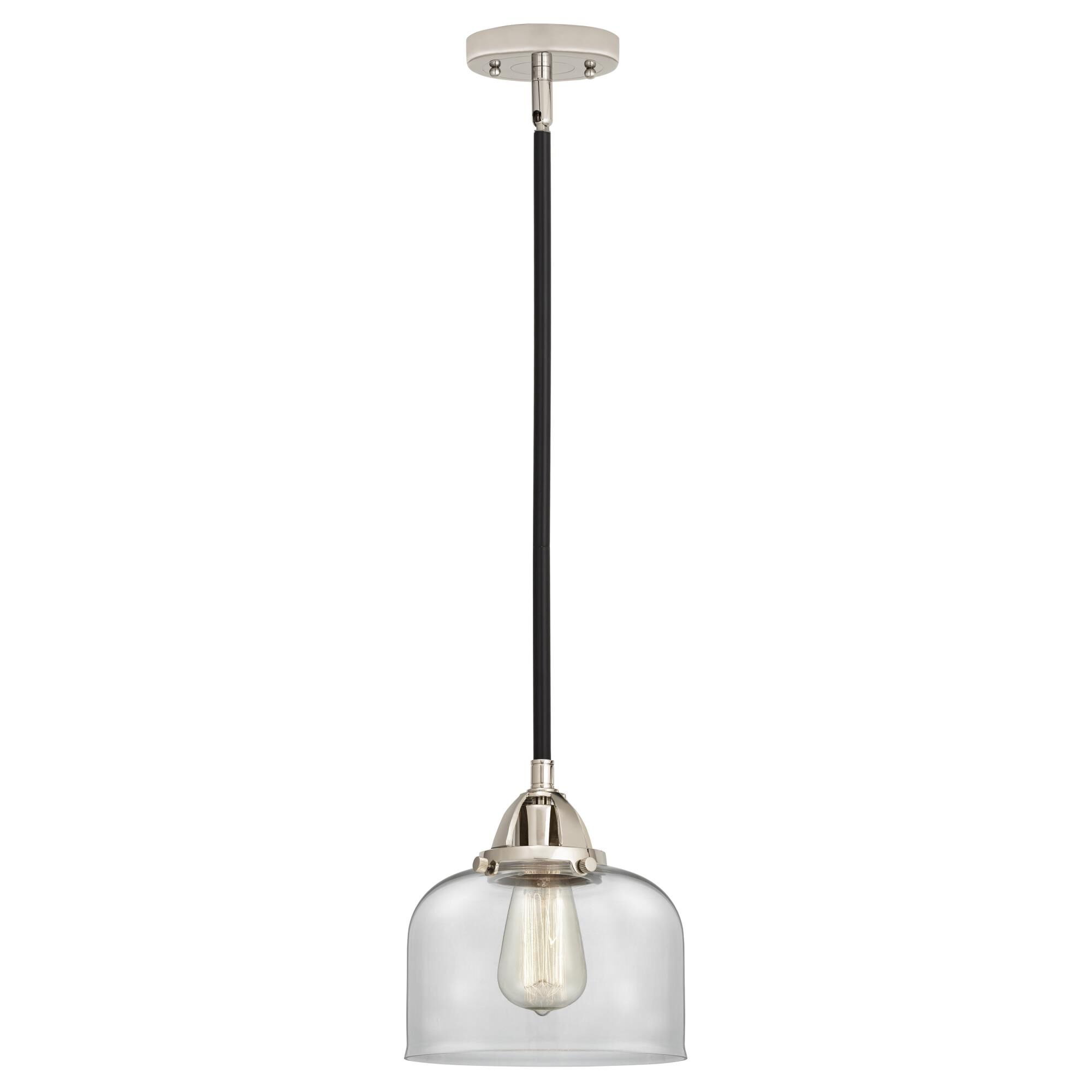 Shown in Black Polished Nickel finish and Clear Large Bell glass and No Shade shade