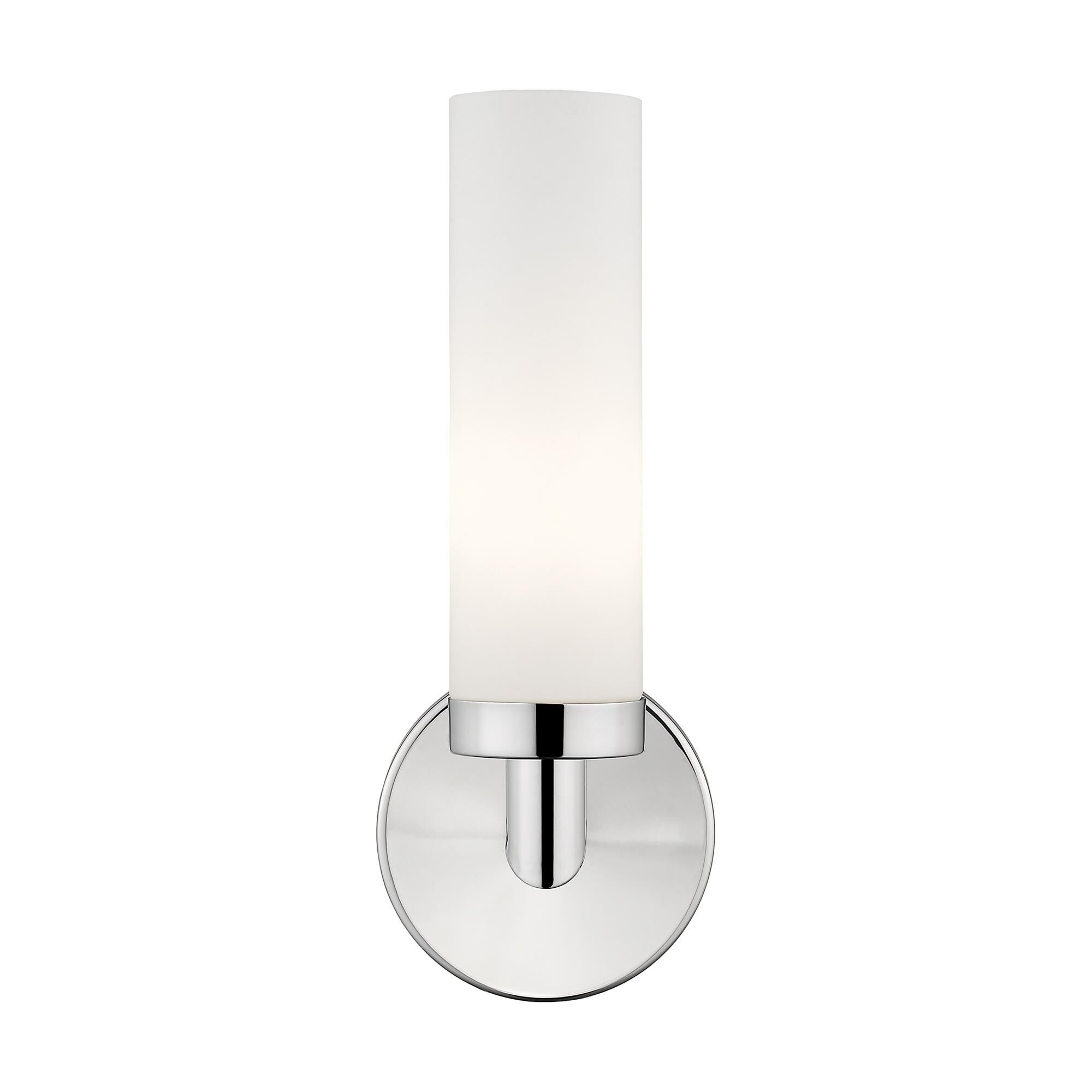 Shown in Chrome finish and Satin Opal White Hand Blown Twist Lock Cylinder glass