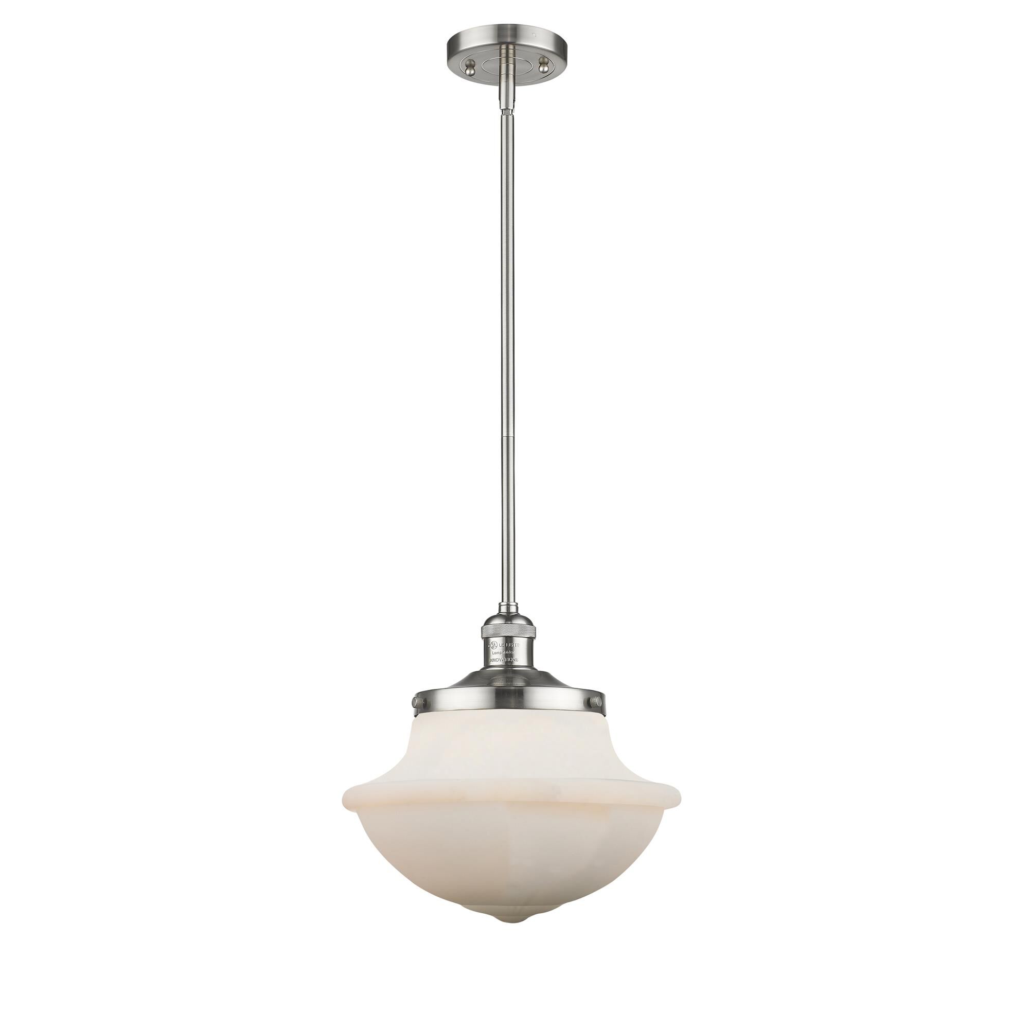 Shown in Brushed Satin Nickel finish and Matte White glass