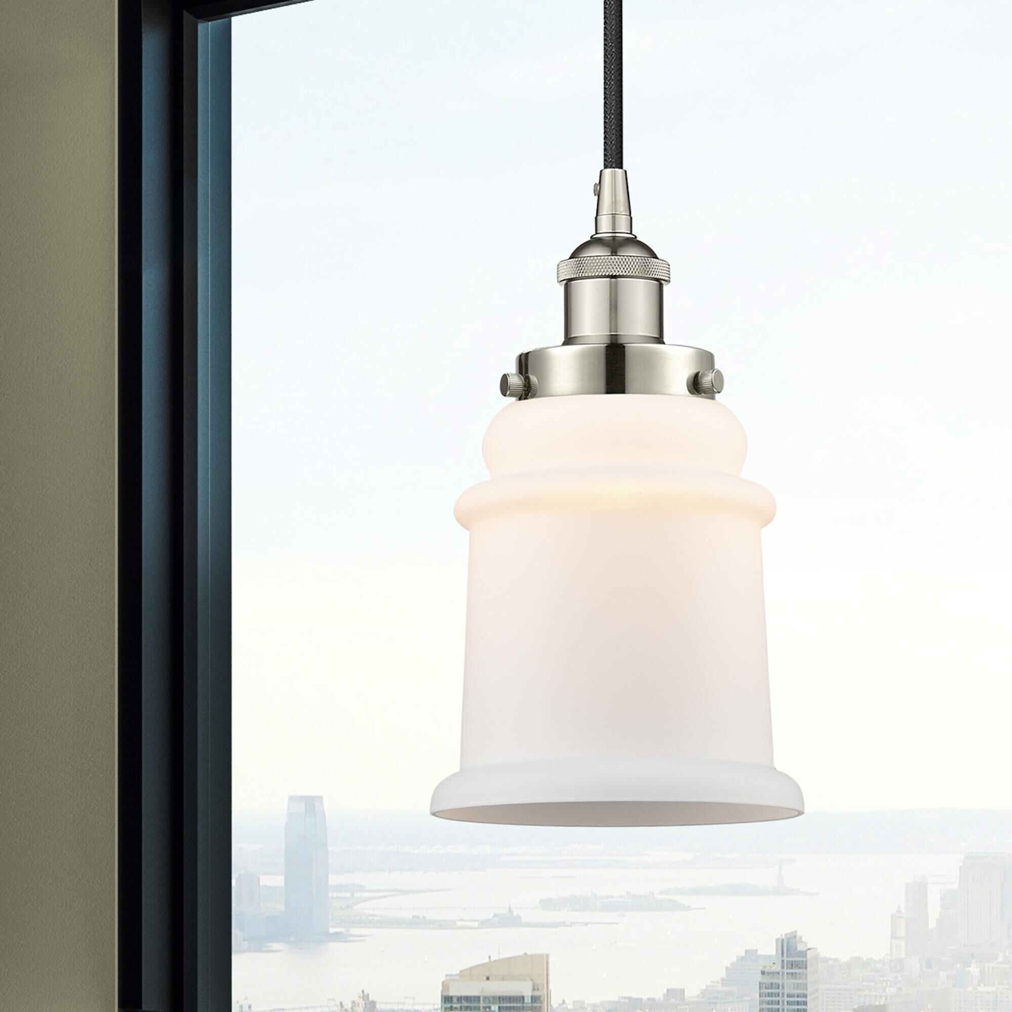 Shown in Polished Nickel finish and Matte White glass