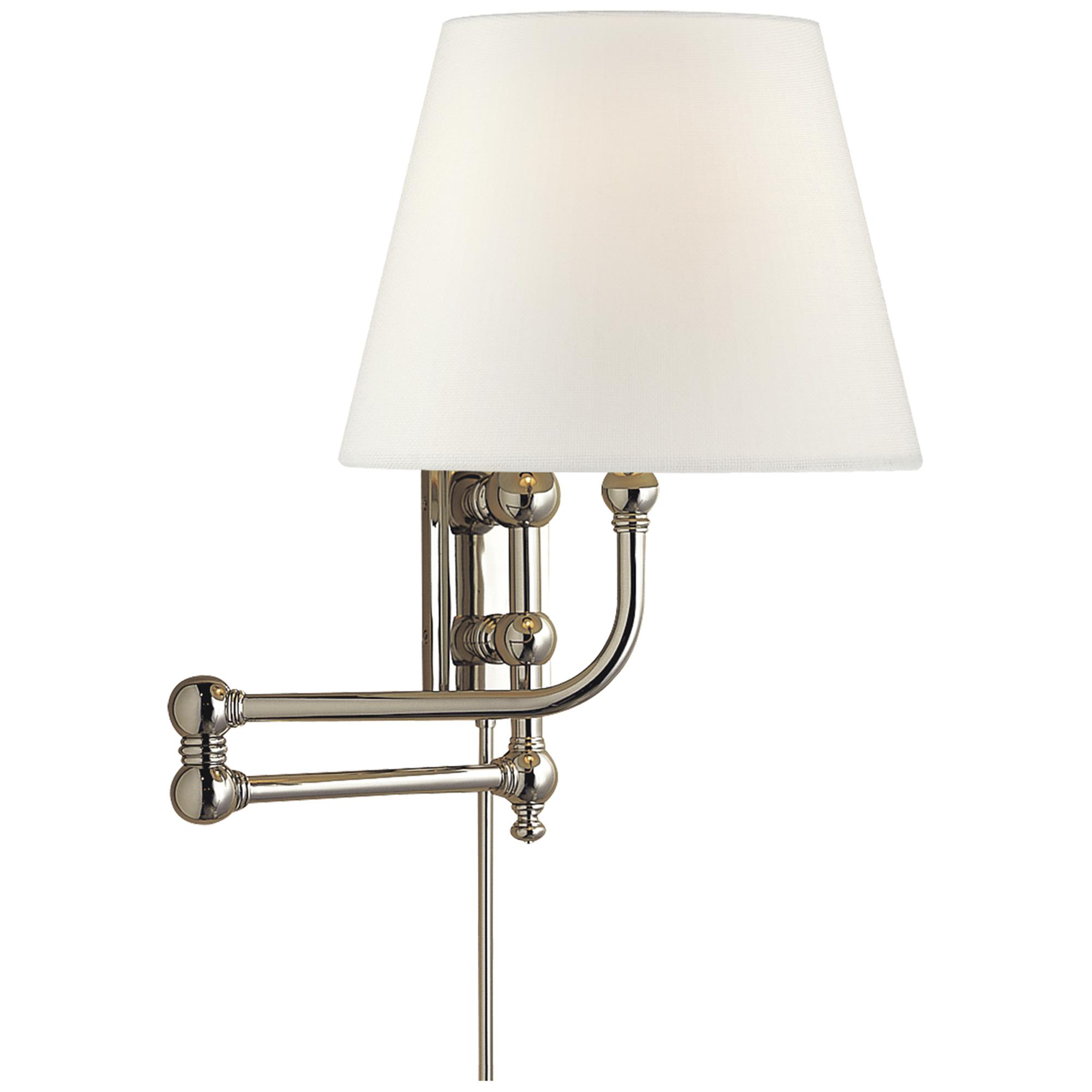 Shown in Polished Nickel finish and Linen shade