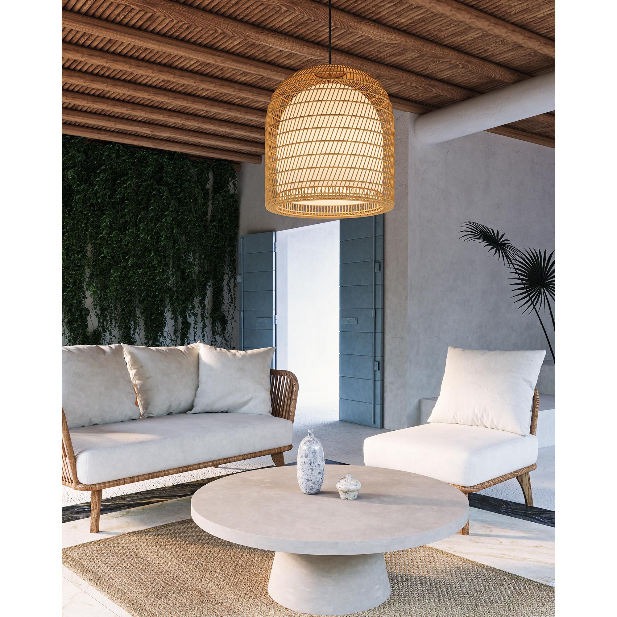 Shown in Brushed Gold/Opal Glass|matte Black/Opal Glass finish and Opal glass and Rattan shade