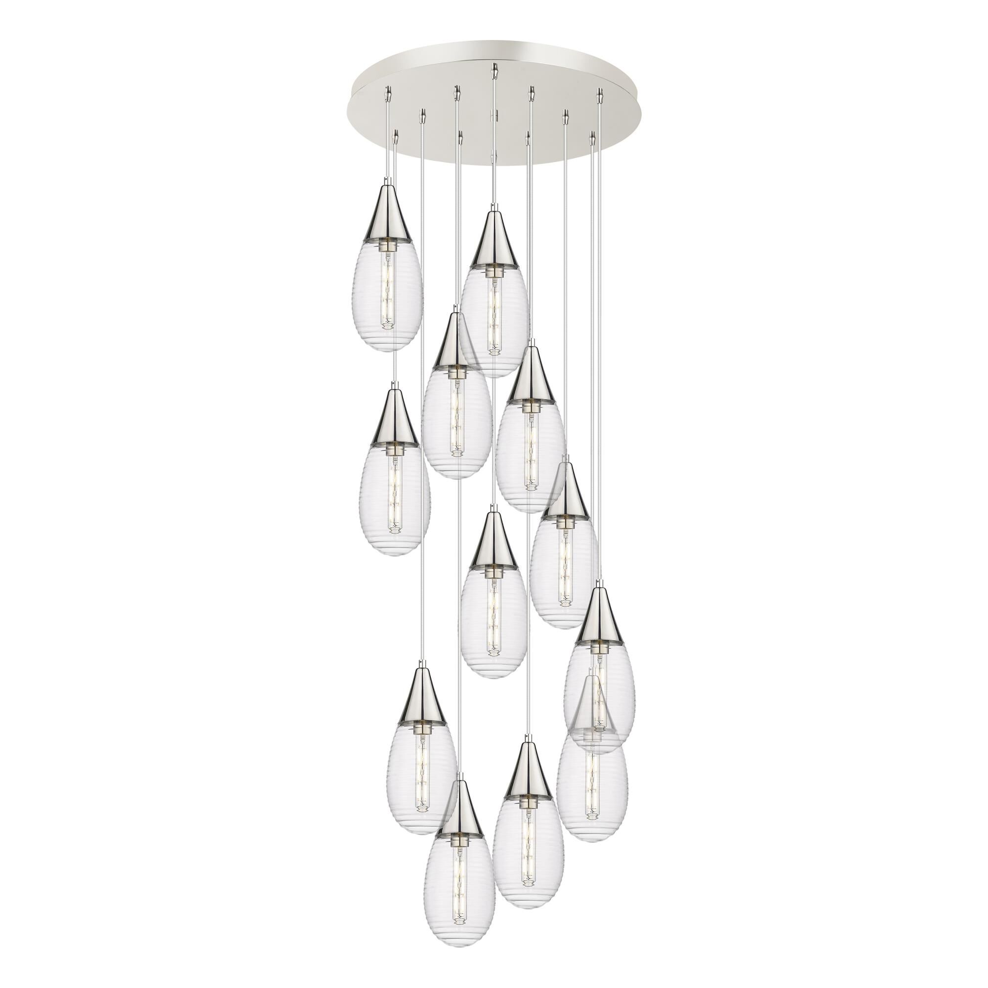Shown in Polished Nickel finish and Striped Clear glass and Striped Clear Glass shade