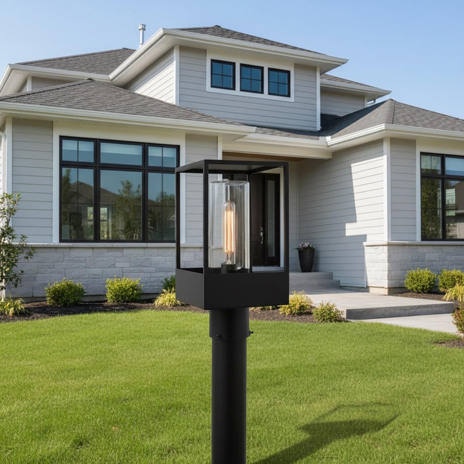 Shown in Black finish and Clear glass