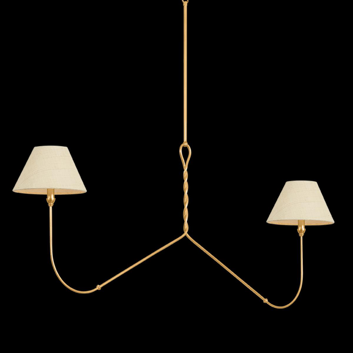 Shown in Vintage Gold Leaf finish and Saguran Natural Woven shade