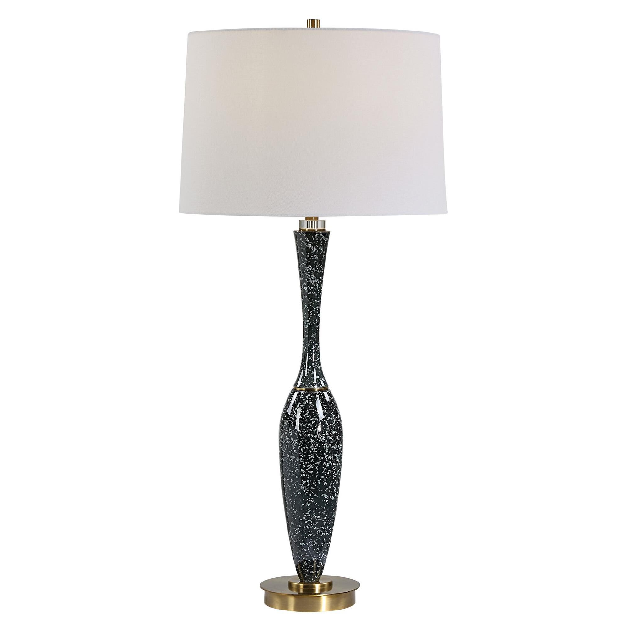 Shown in Polished Black finish and Round Hardback shade