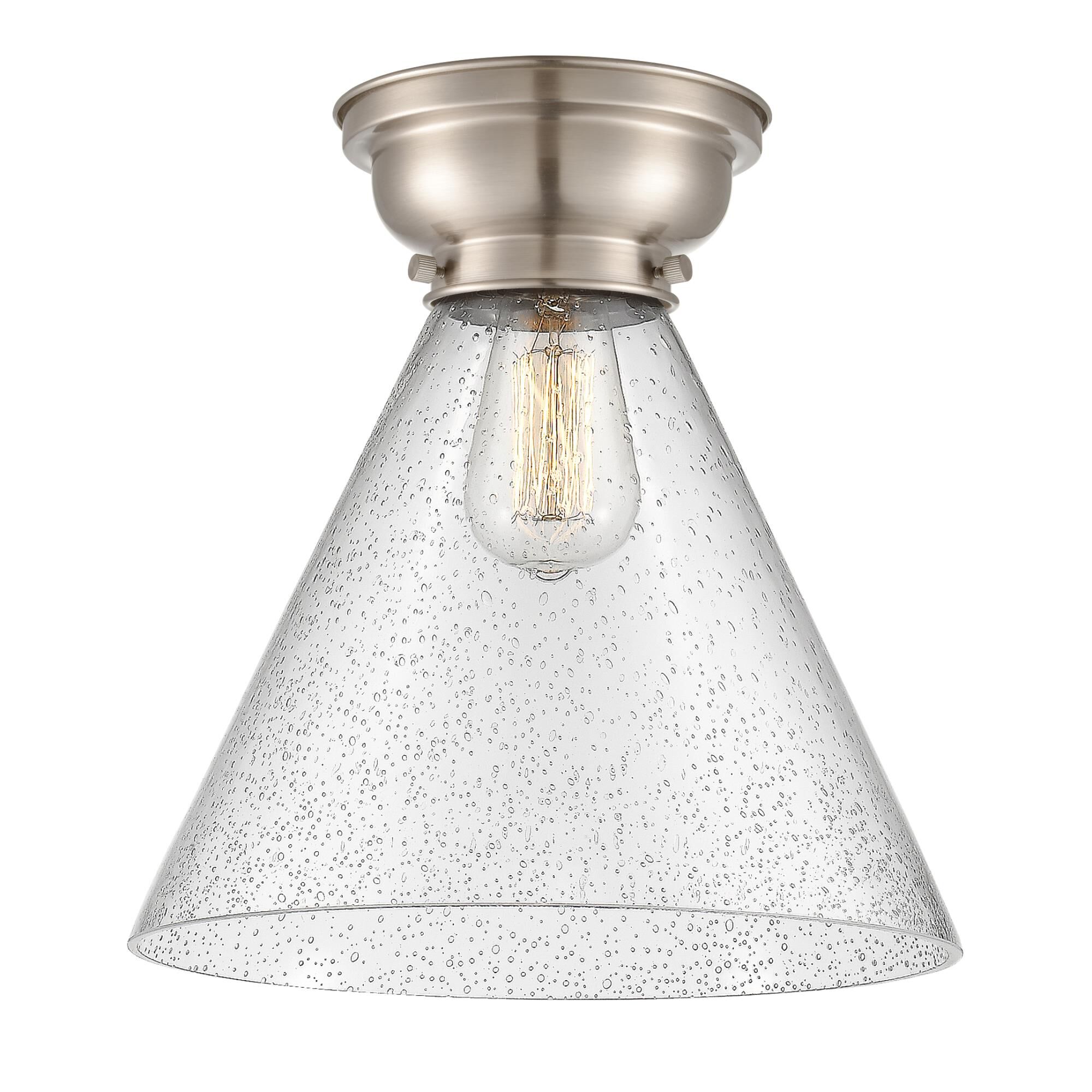 Shown in Brushed Satin Nickel finish and Cone glass and Glass shade