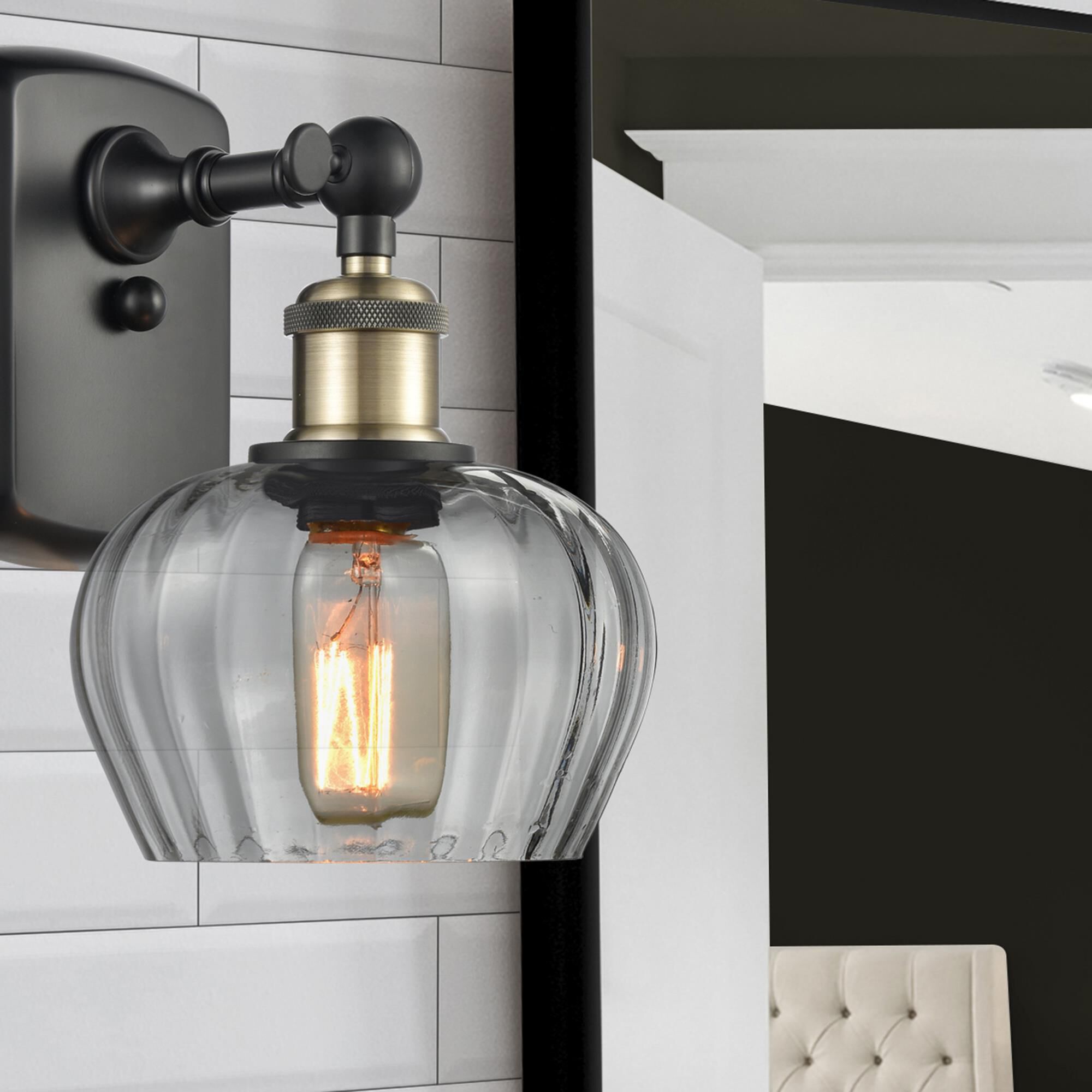 Shown in Black Antique Brass finish and Bowl glass and Glass shade