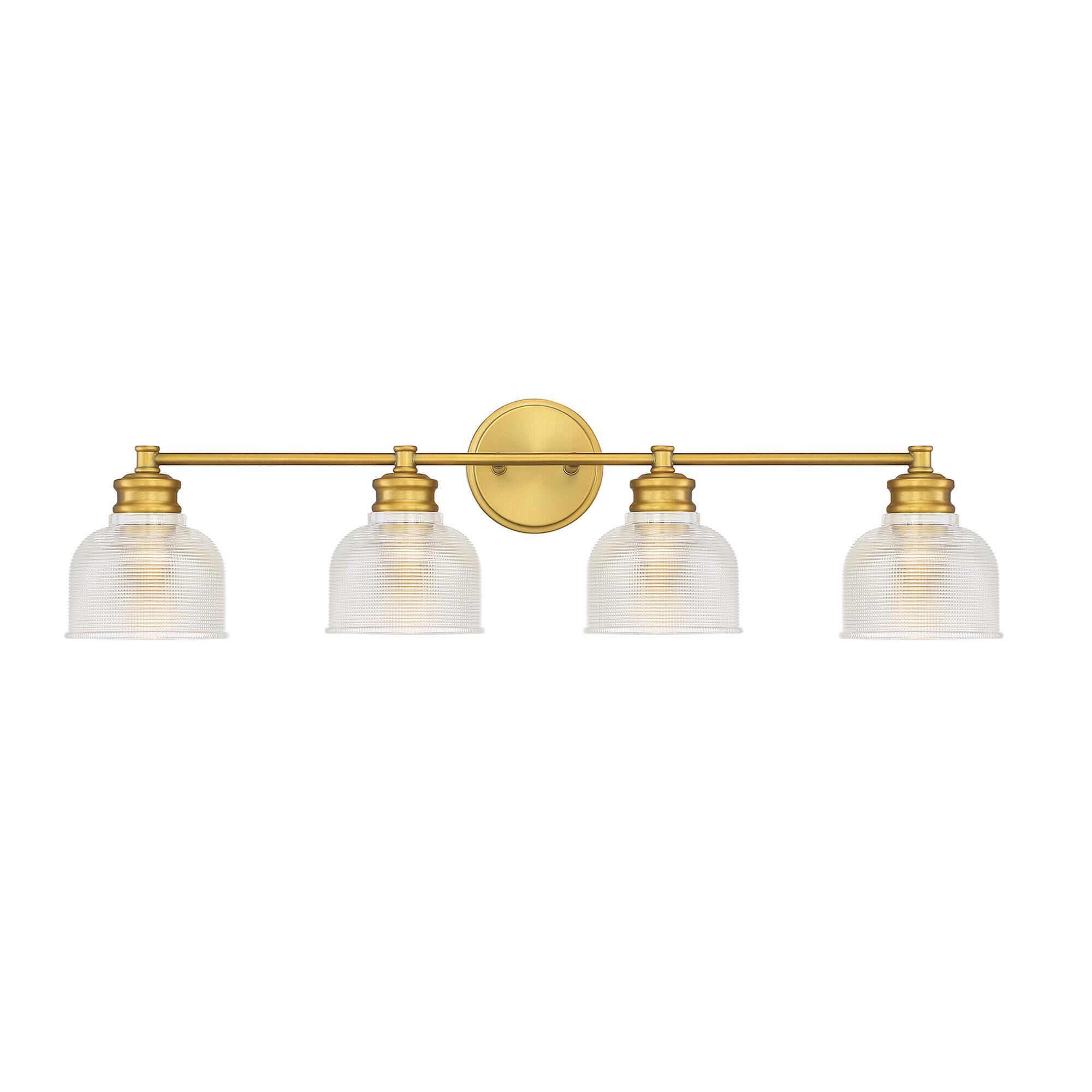 Shown in Natural Brass finish and Clear Halophane glass