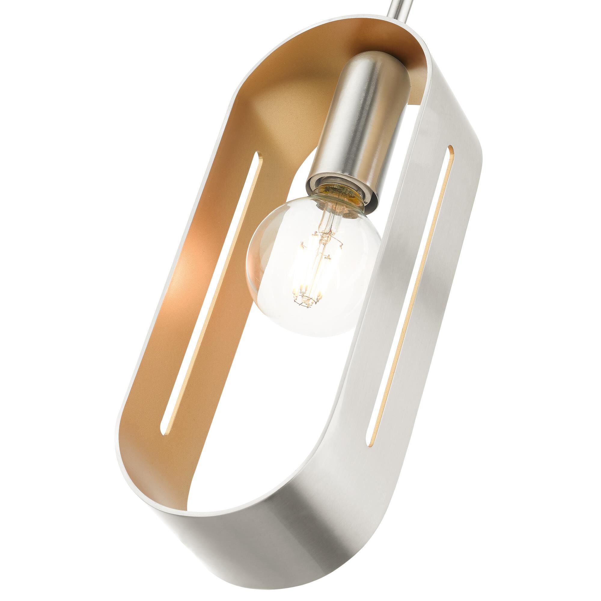 Shown in Brushed Nickel finish and Hand Welded Brushed Nickel  With Gold Finish Inside shade