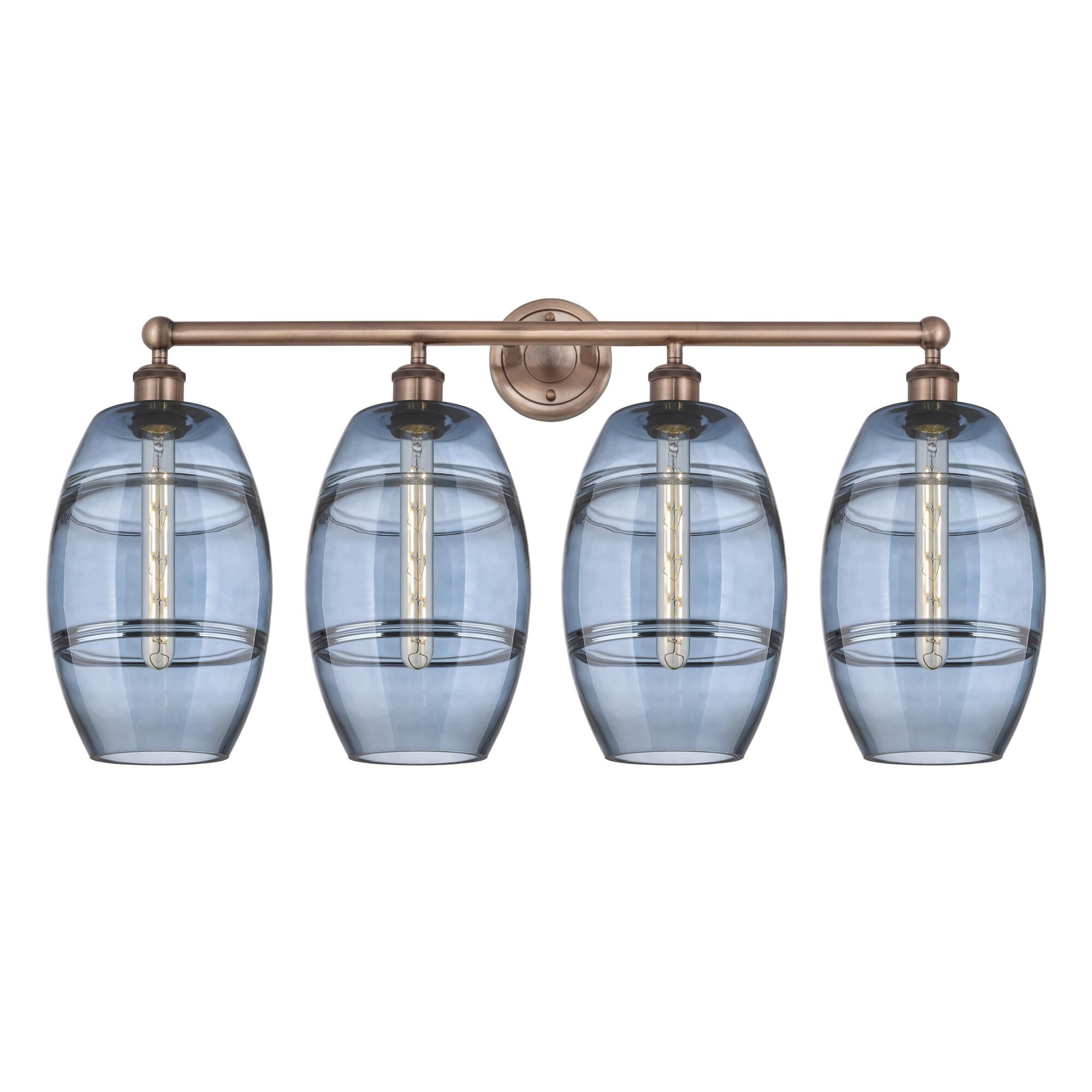 Shown in Antique Copper finish and Princess Blue glass