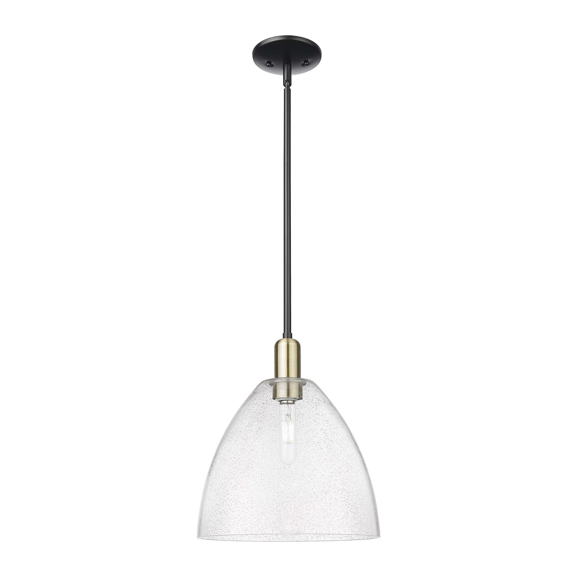 Shown in Black Antique Brass finish and Seedy glass