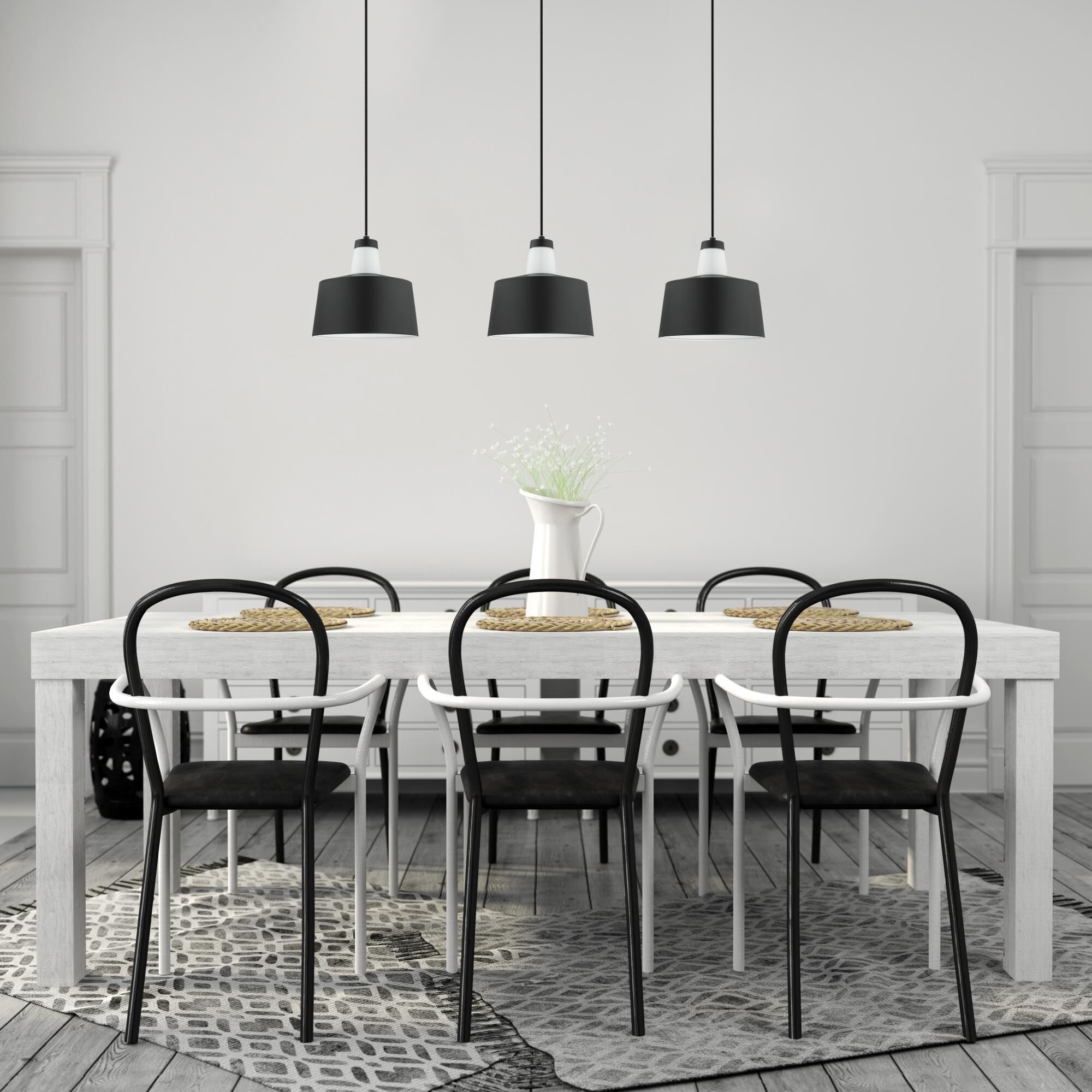 Shown in Black - White finish and White glass and Metal shade and Drum - Cylinder accent