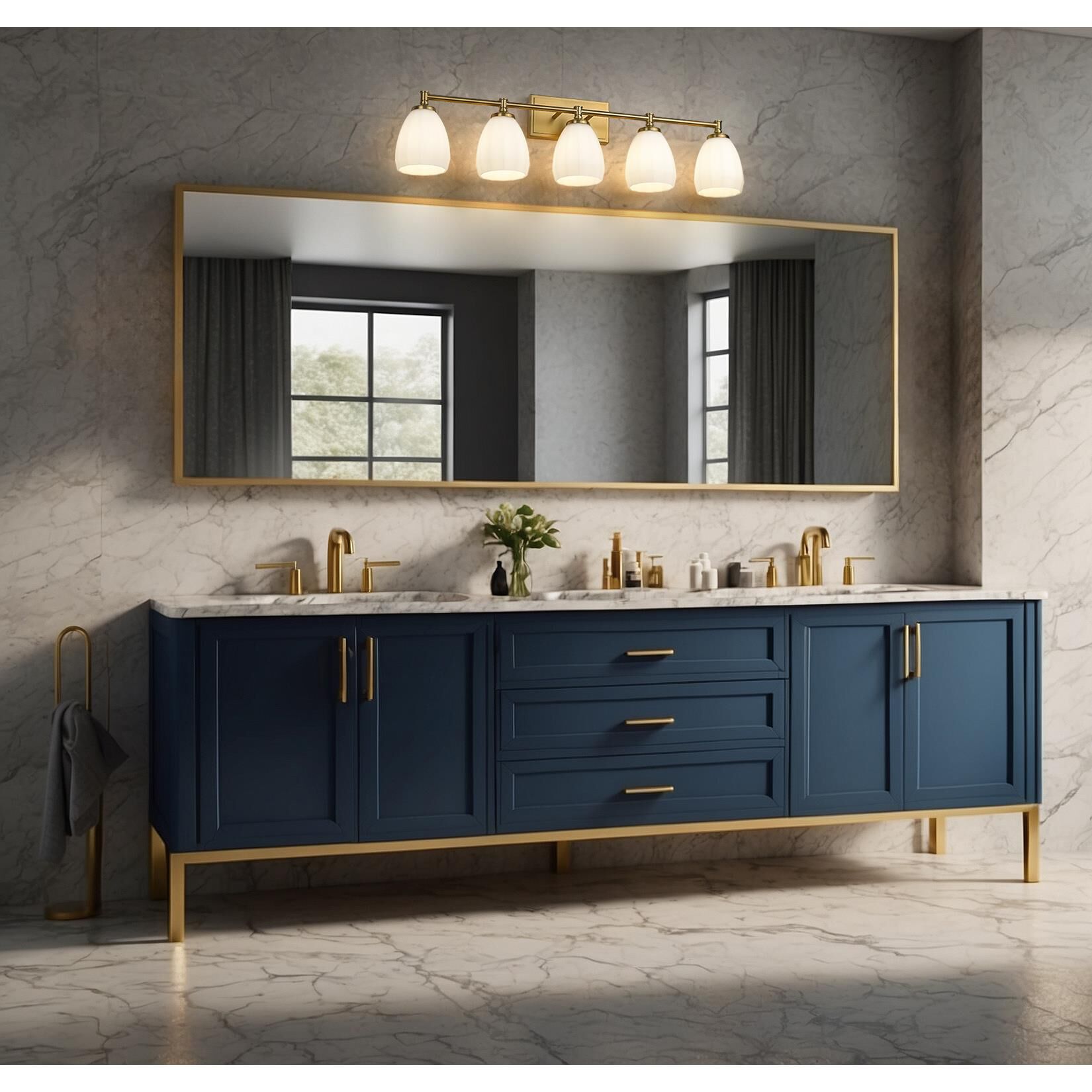 Shown in Modern Gold finish and Matte Opal glass and Matte Opal shade