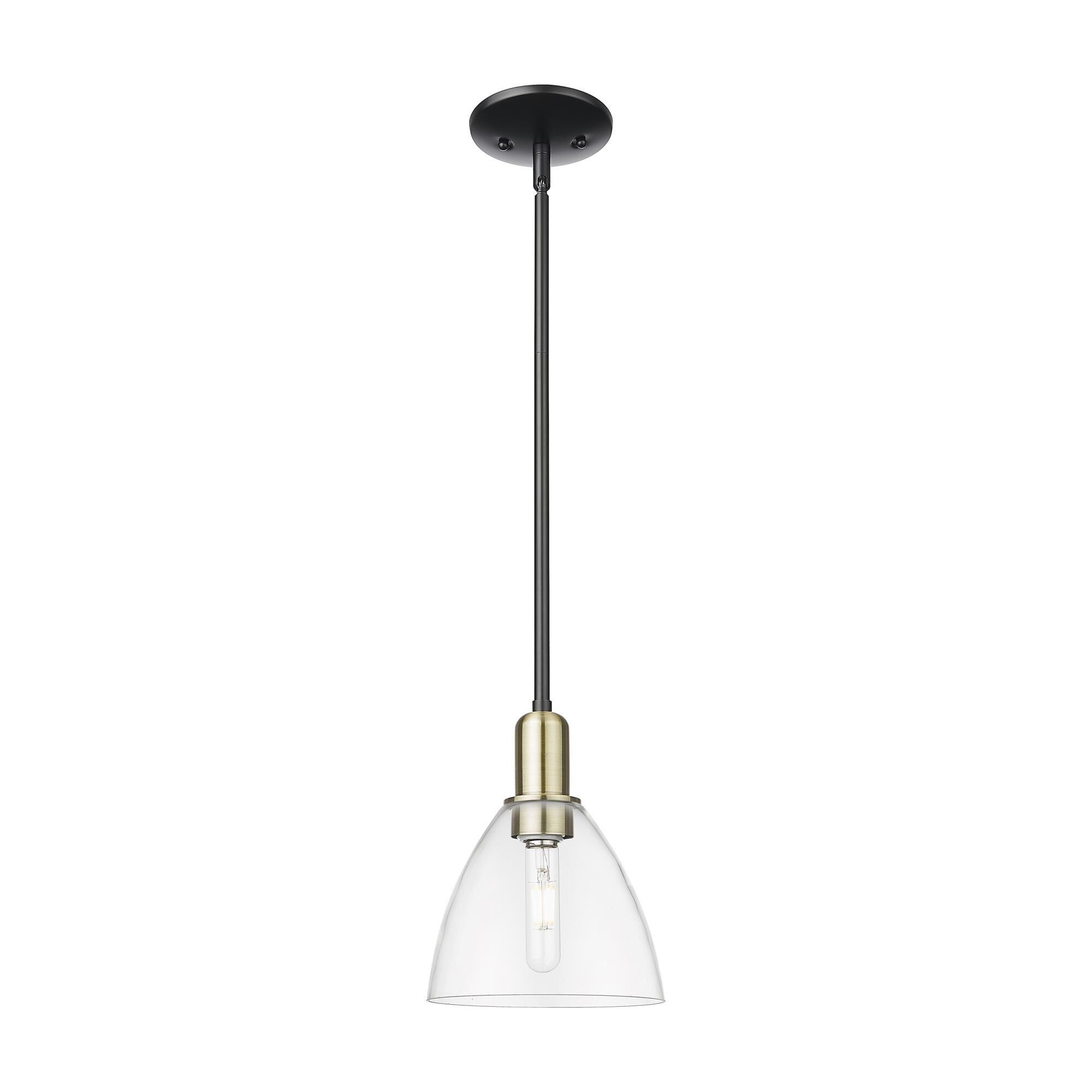 Shown in Black Antique Brass finish and Clear glass