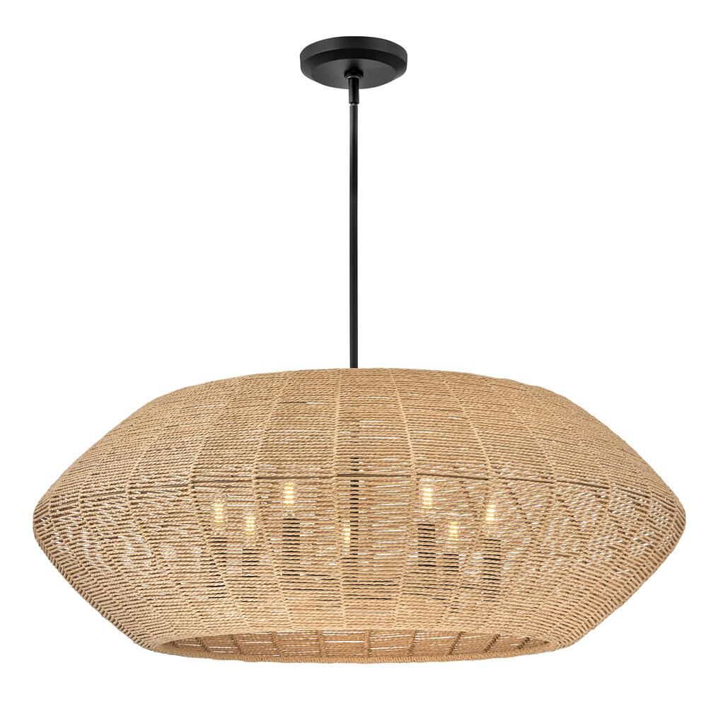 Shown in Black finish and Camel Rattan shade