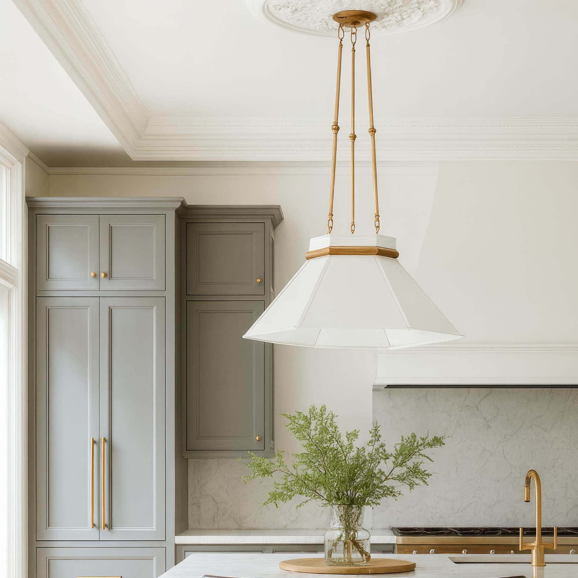 Shown in White and Brass finish and White shade