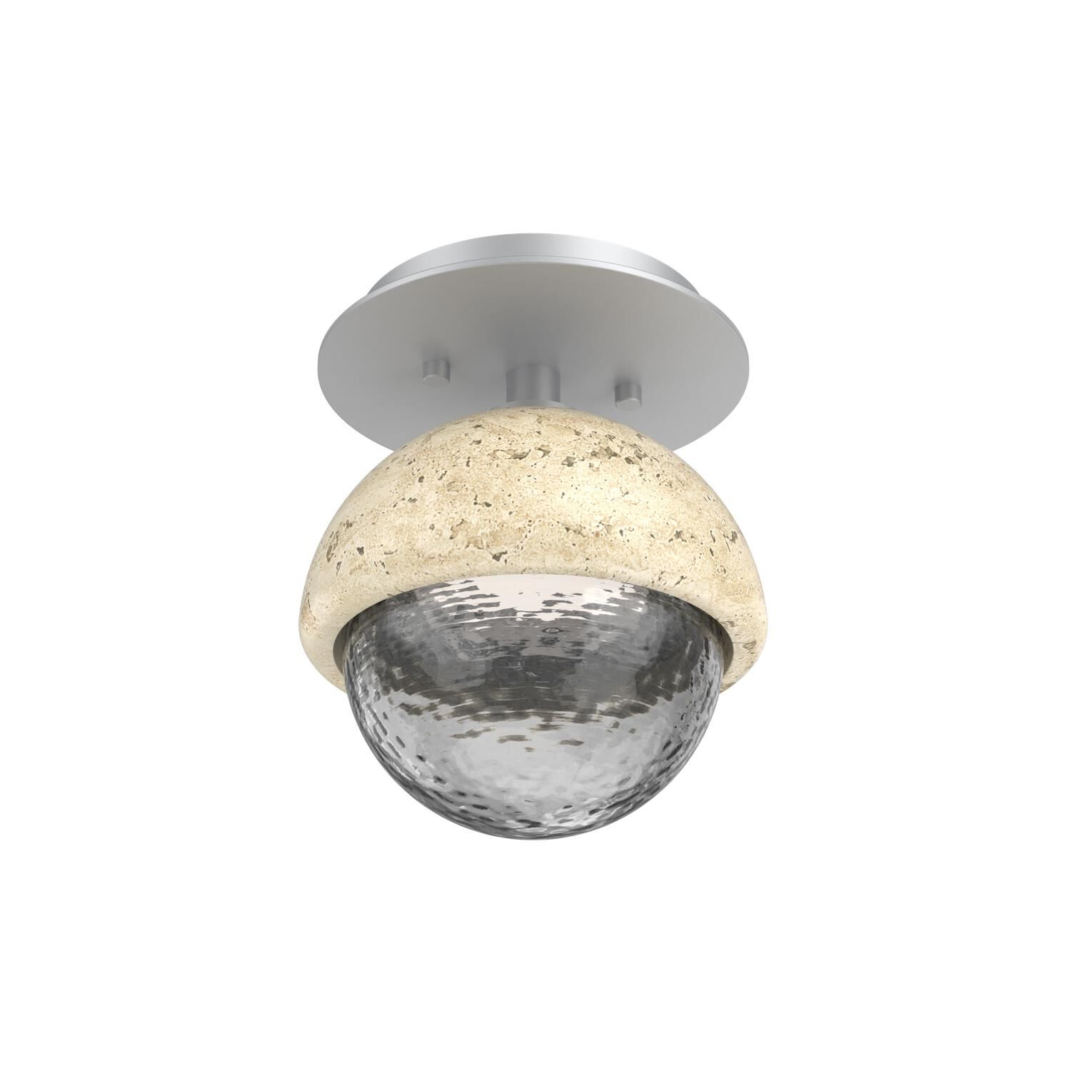 Shown in Classic Silver finish and Smoke glass and Travertine Stone accent