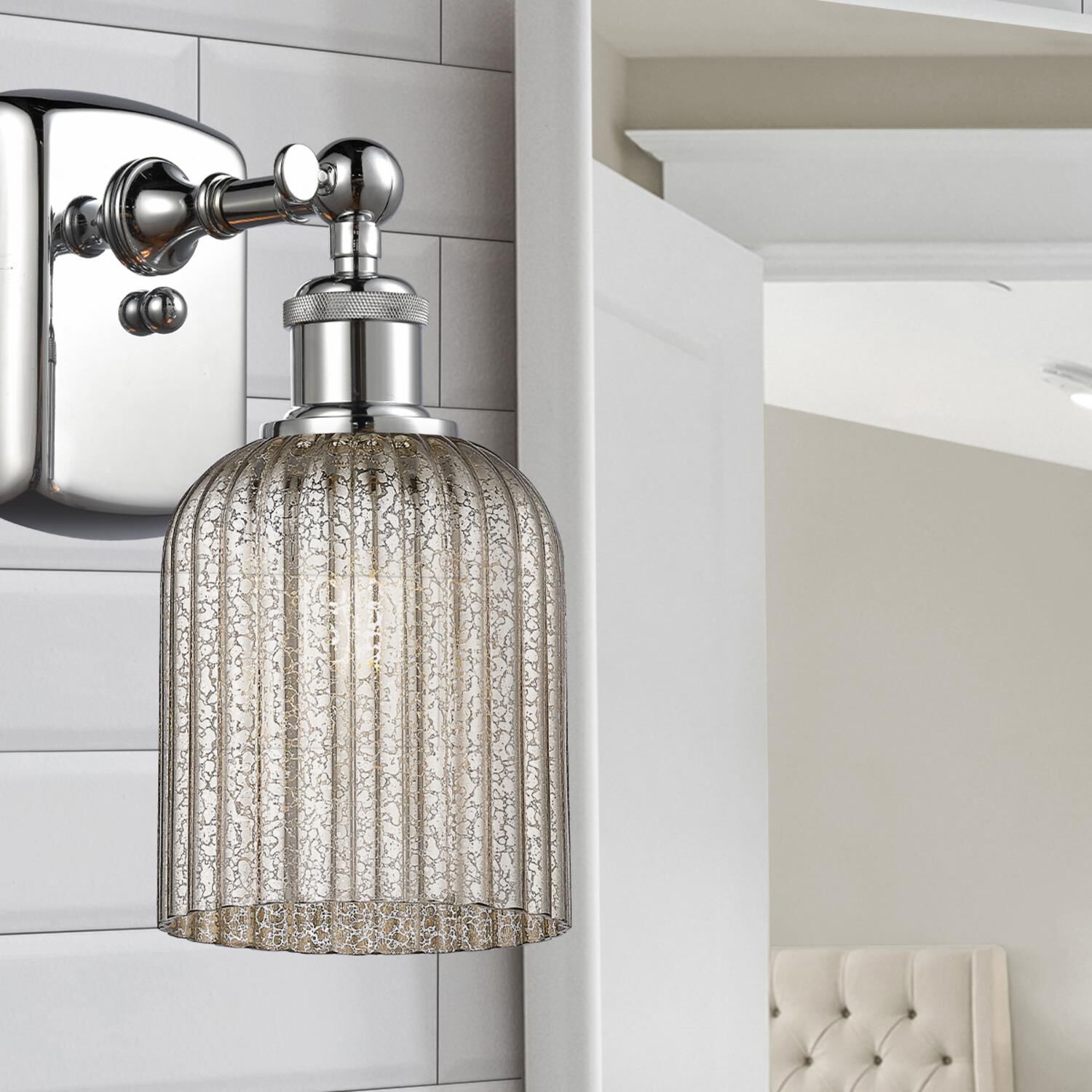 Shown in Polished Chrome finish and Mercury glass