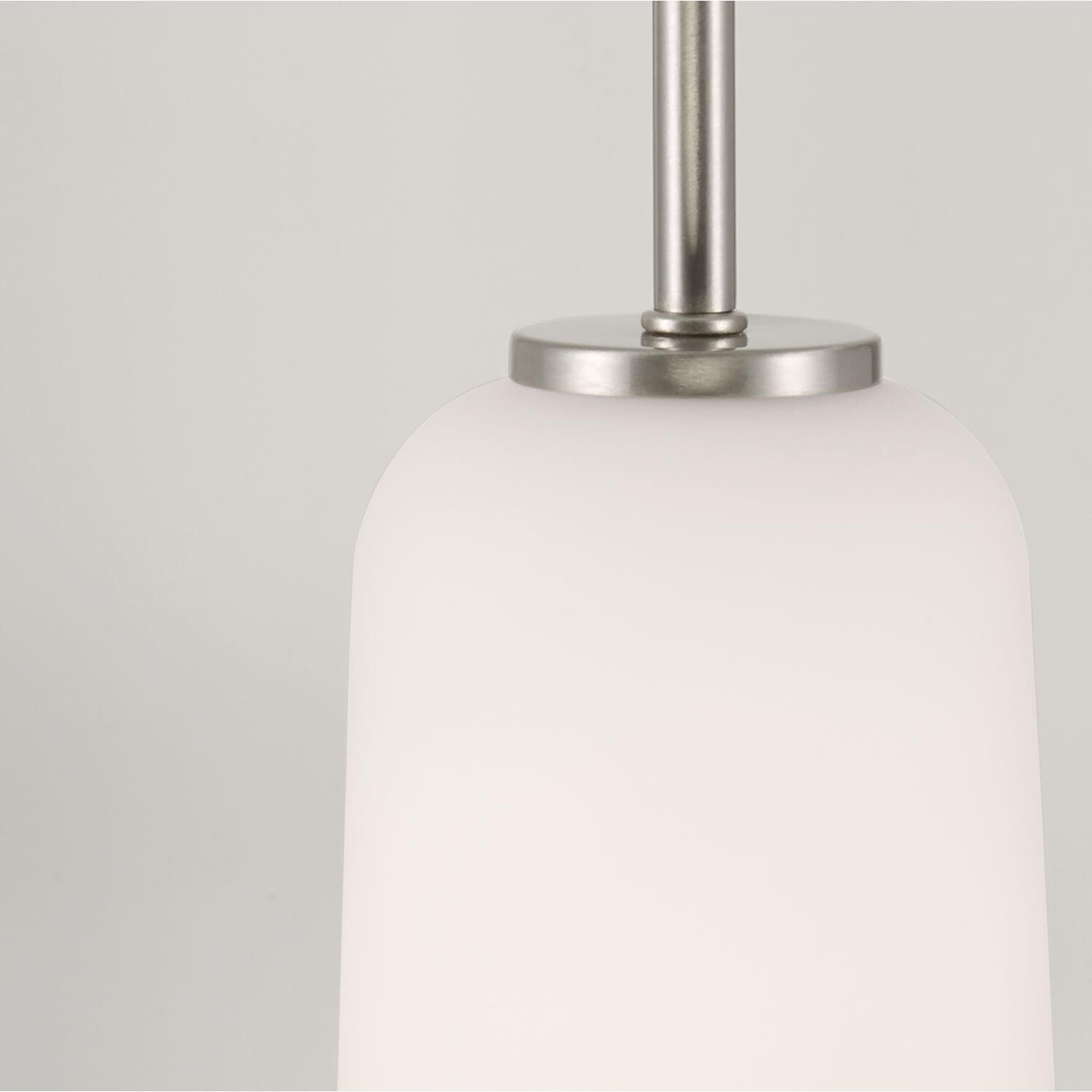 Shown in Brushed and Satin Nickel finish and Soft White glass