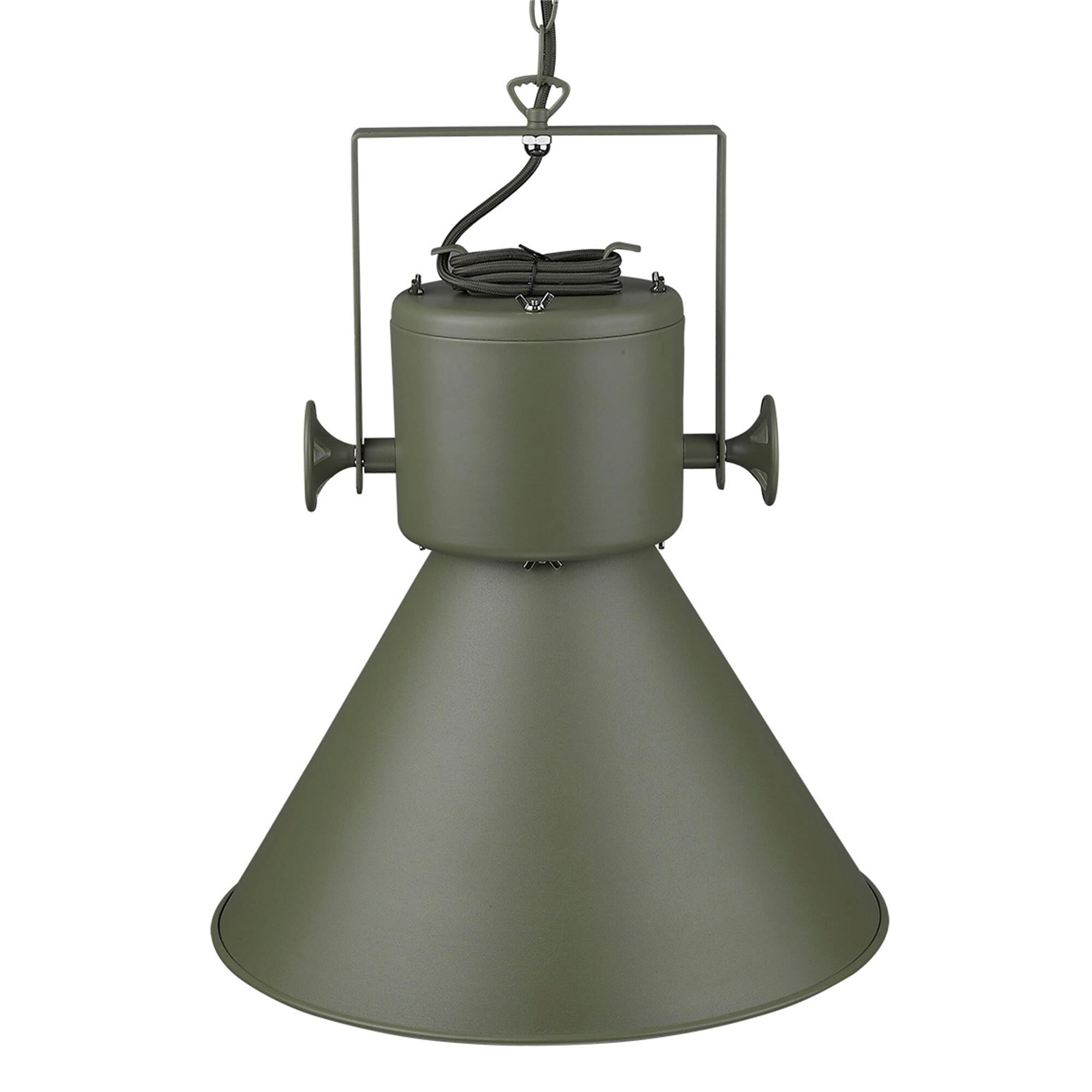 Shown in Green finish and Green glass and Green Metal Cone Shaped  W/ White Interior shade