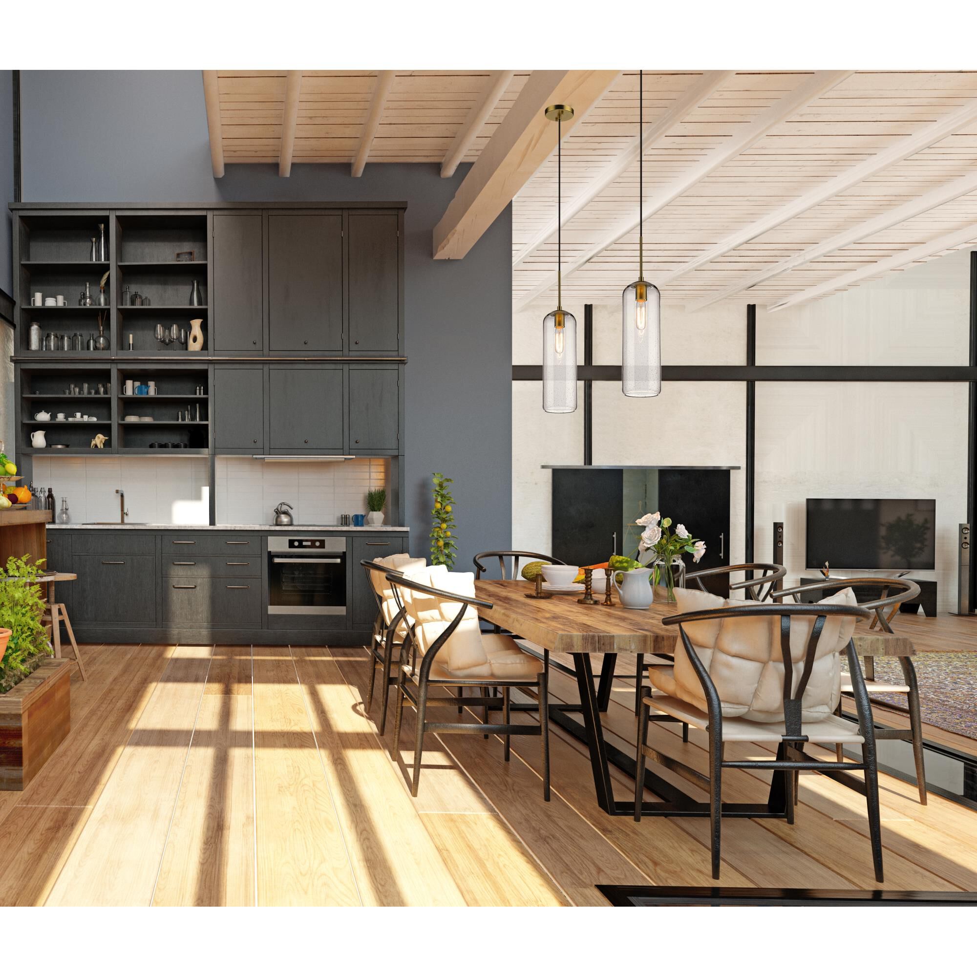 Shown in Heritage Brass finish and Clear Seeded glass and No Shade shade