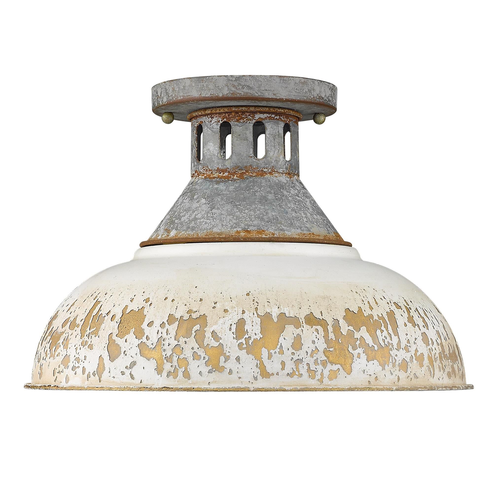 Shown in Aged Galvanized Steel finish and Antique Ivory shade
