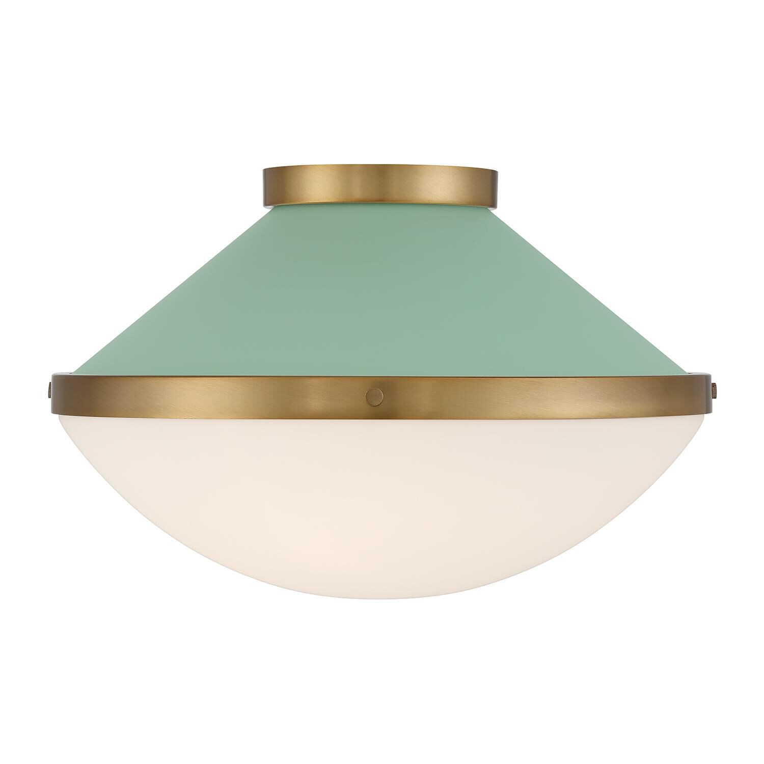 Shown in Vibrant Gold and Green finish and Etched Opal glass
