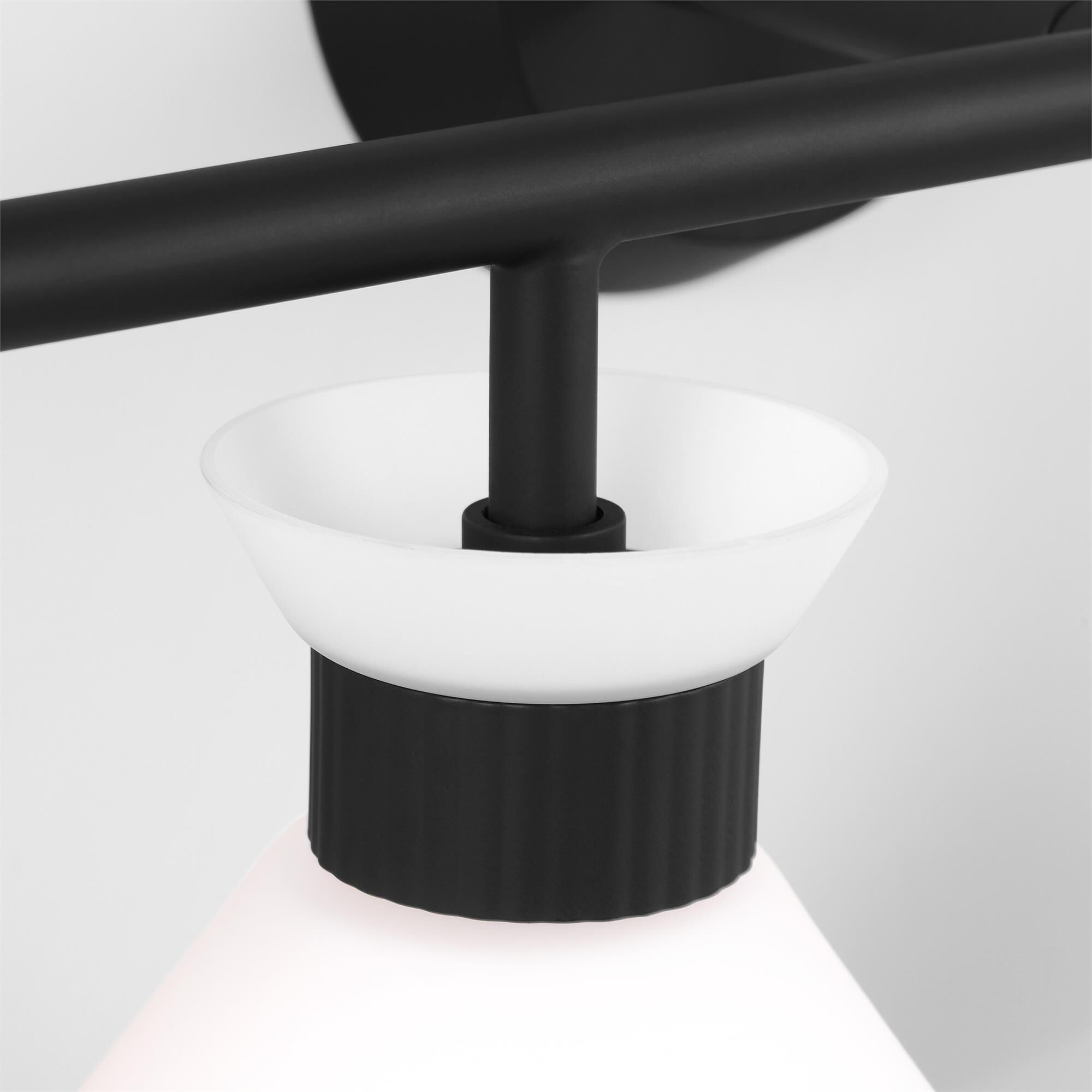 Shown in Midnight Black finish and Etched White Glass s shade