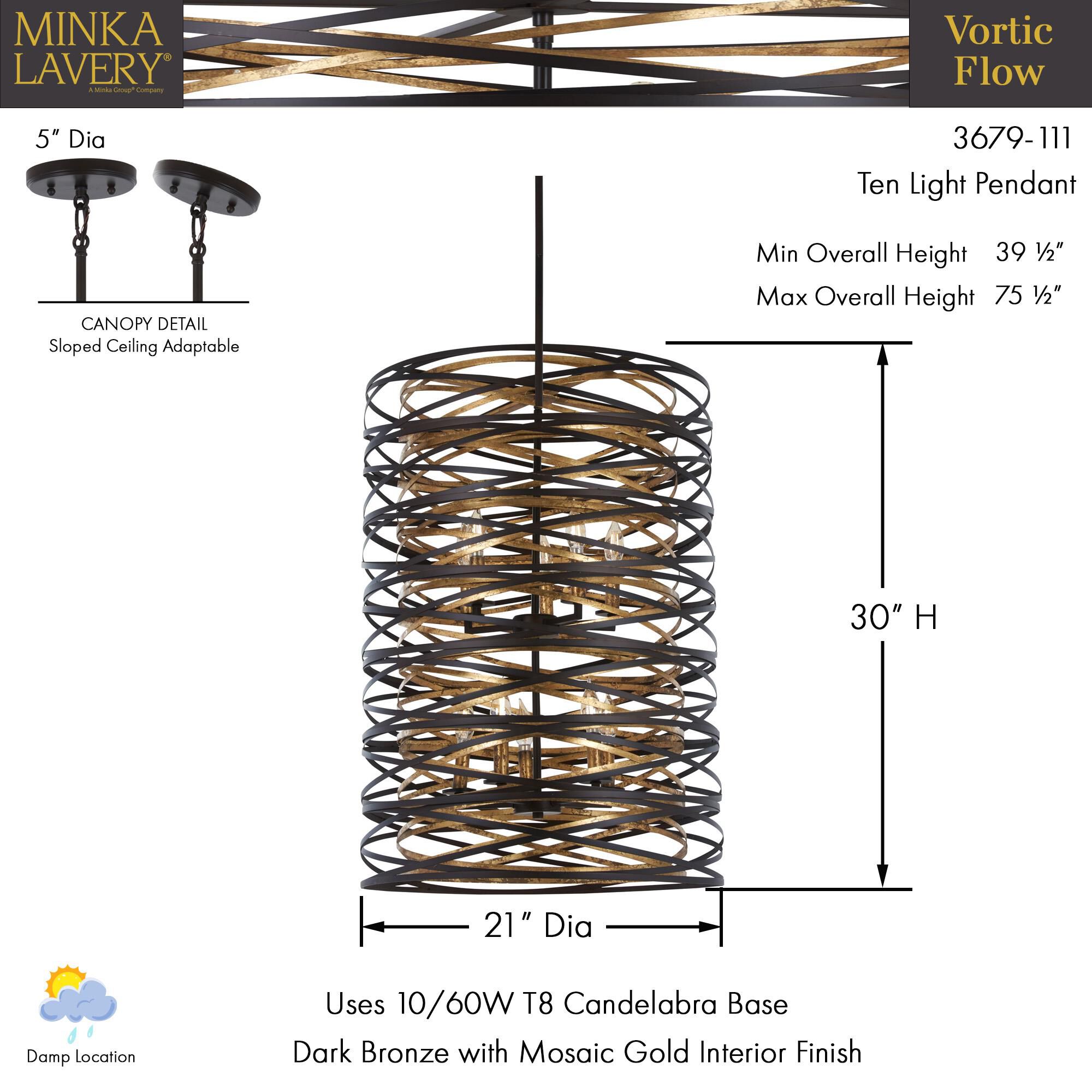 Shown in Dark Bronze with Mosaic Gold finish