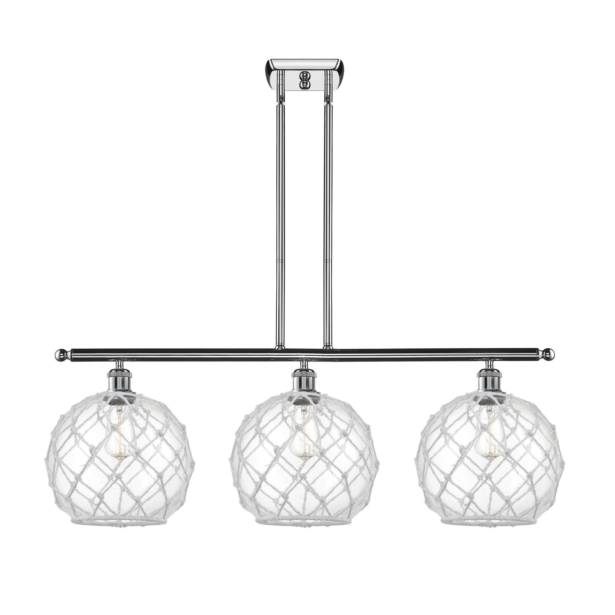 Shown in Polished Chrome finish and Sphere glass and Glass And Rope shade