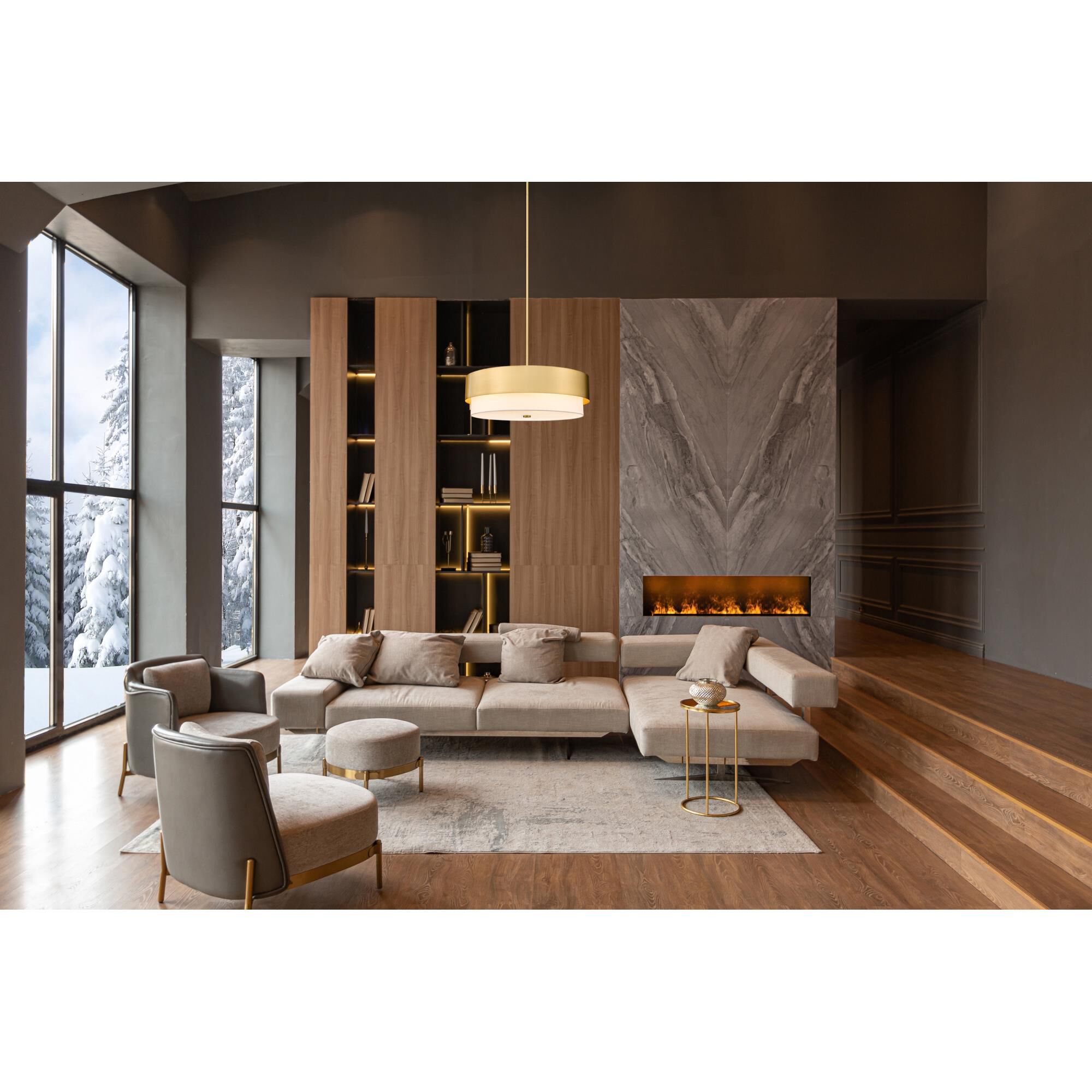 Shown in Modern Gold finish and White glass