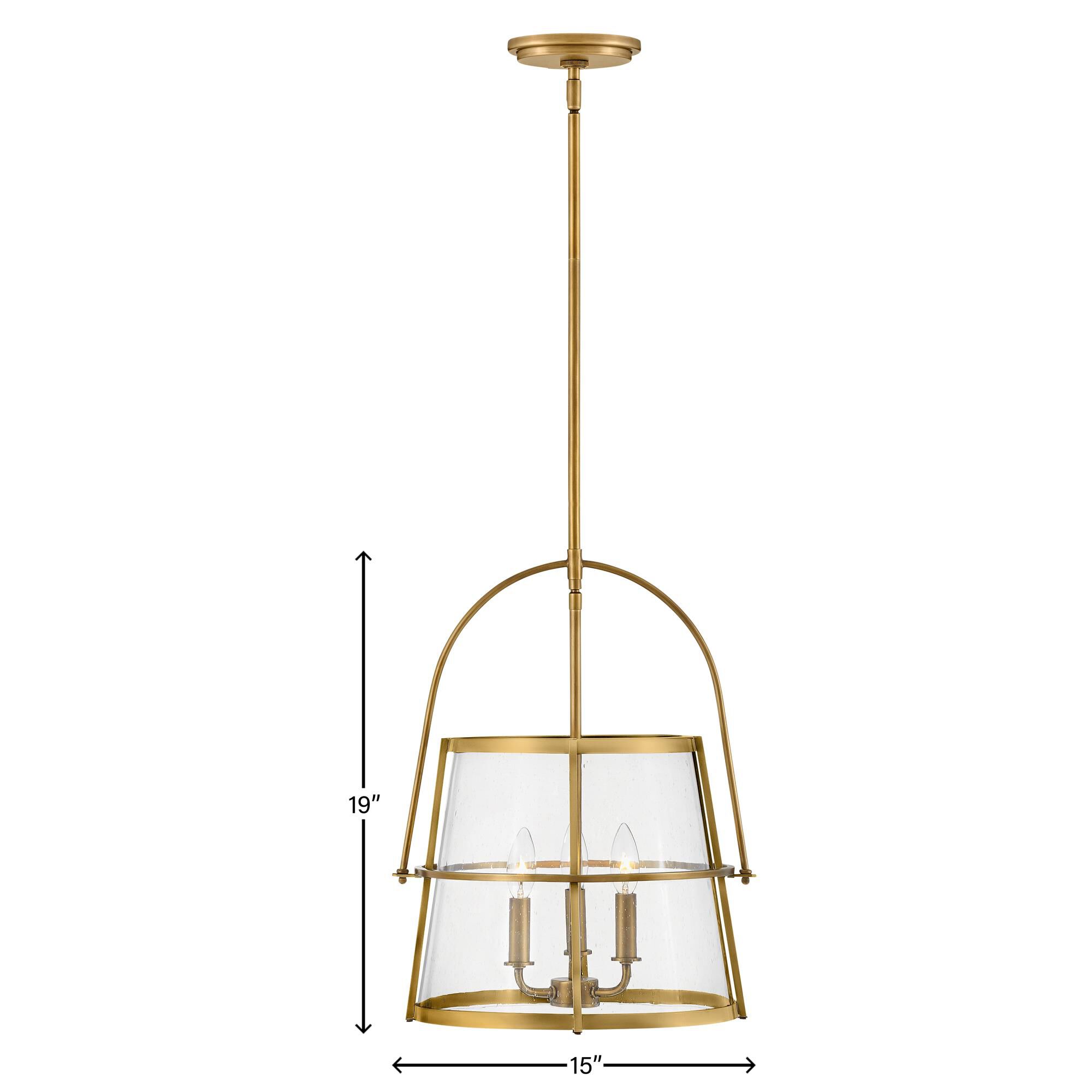 Shown in Heritage Brass finish and Clear Seedy glass
