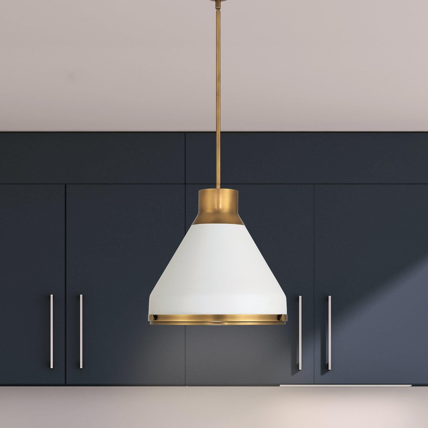 Shown in Natural Brass finish and Etched glass and Natural Brass, Matte White shade