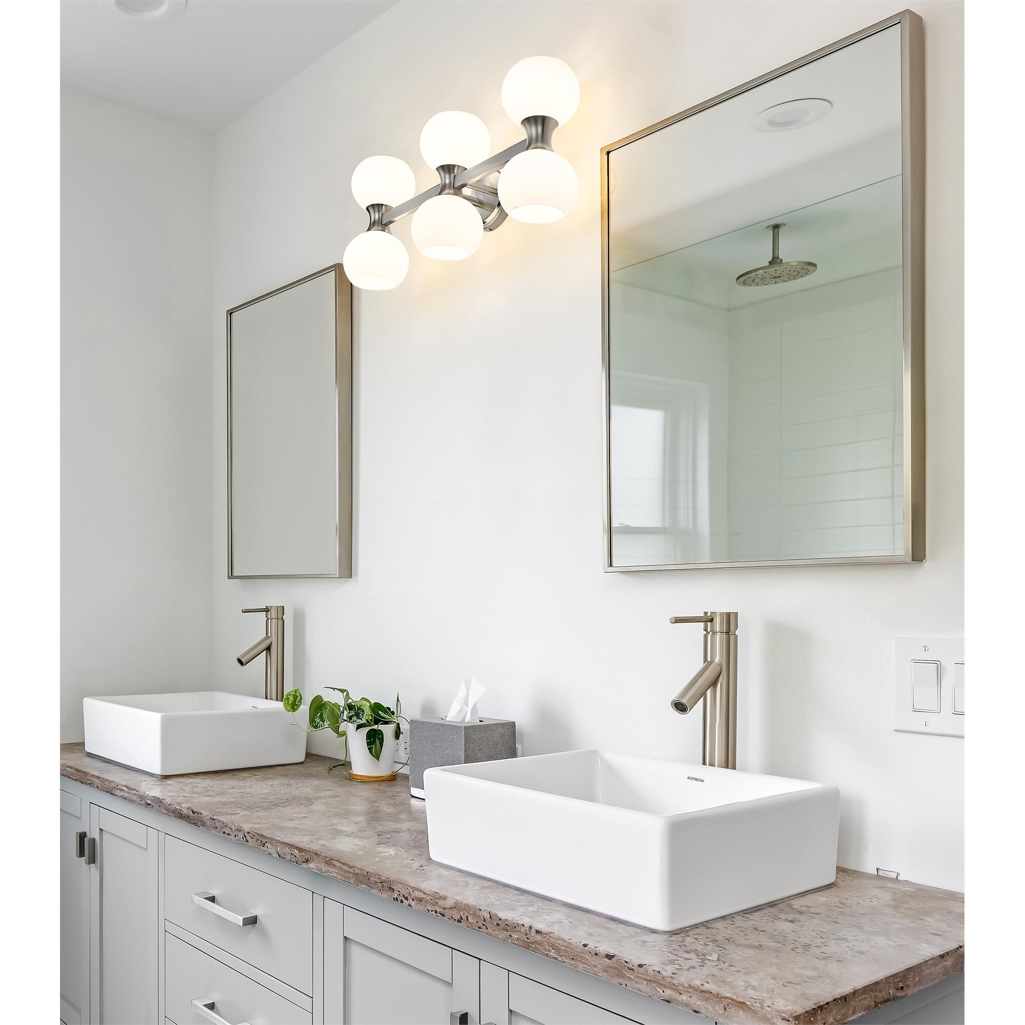 Shown in Brushed Nickel finish and Matte Opal glass