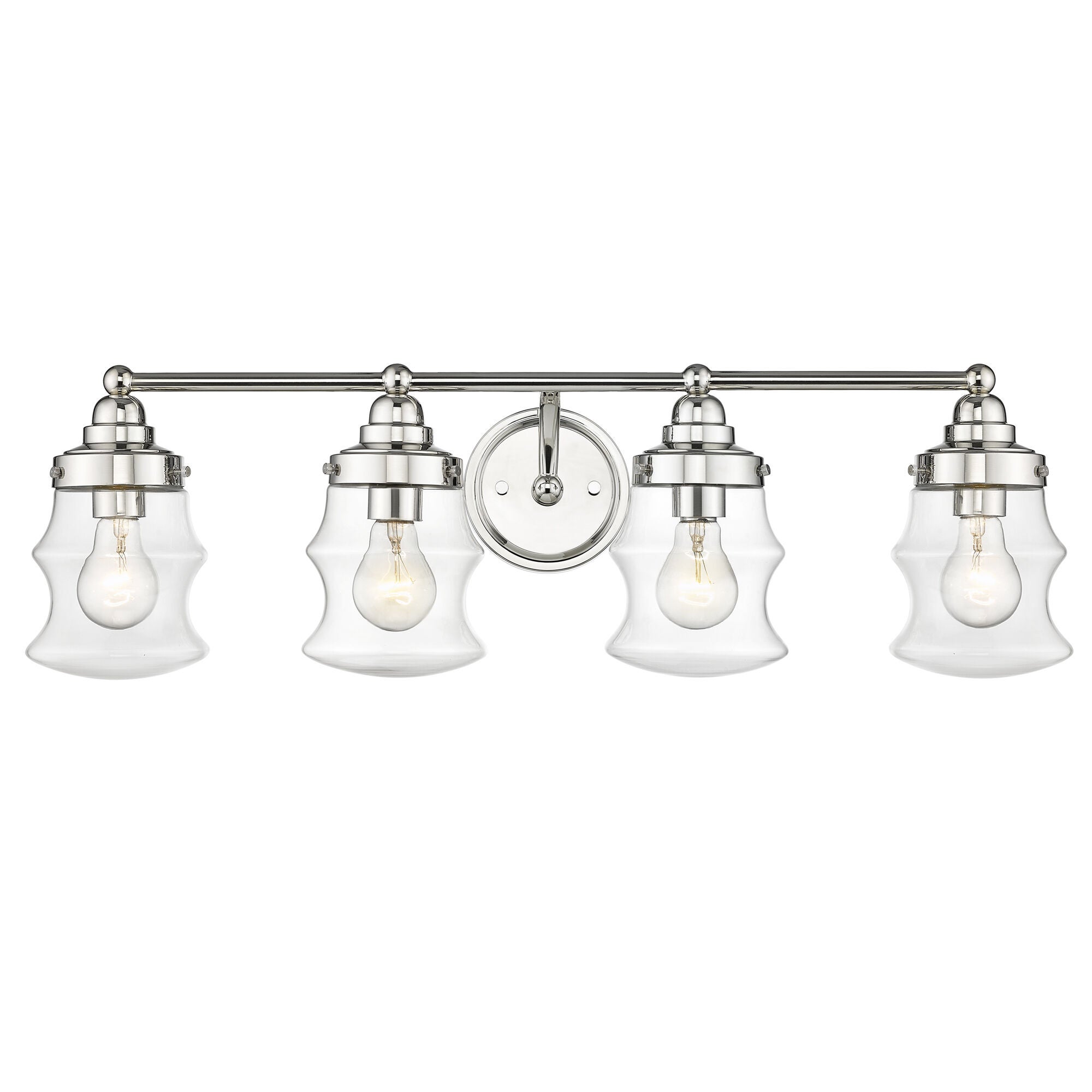 Shown in Polished Nickel finish and Clear Glass shade