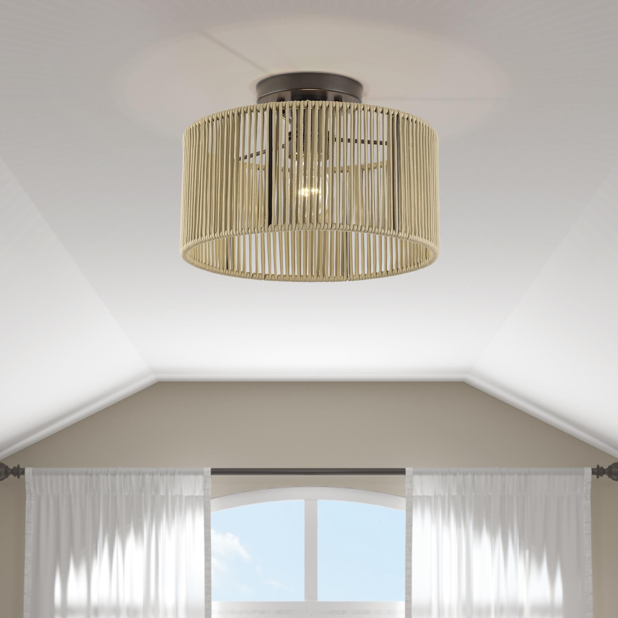 Shown in English Bronze finish and Hand-Woven Venetian Gold Color Polyester Rope shade
